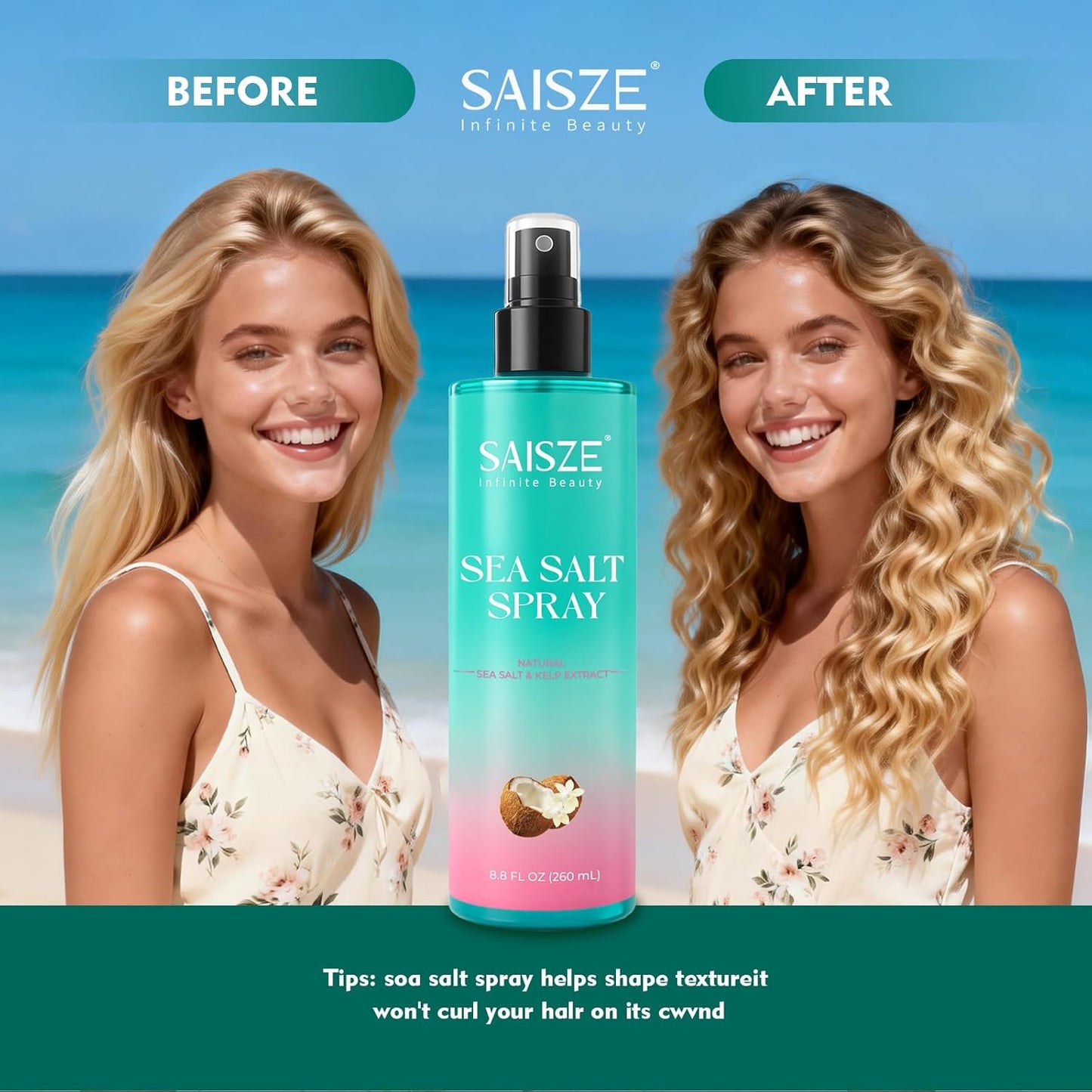 Sea Salt Spray for Women - Textured Beach Waves & Volume | Coconut Surf Spray, 8.8 oz