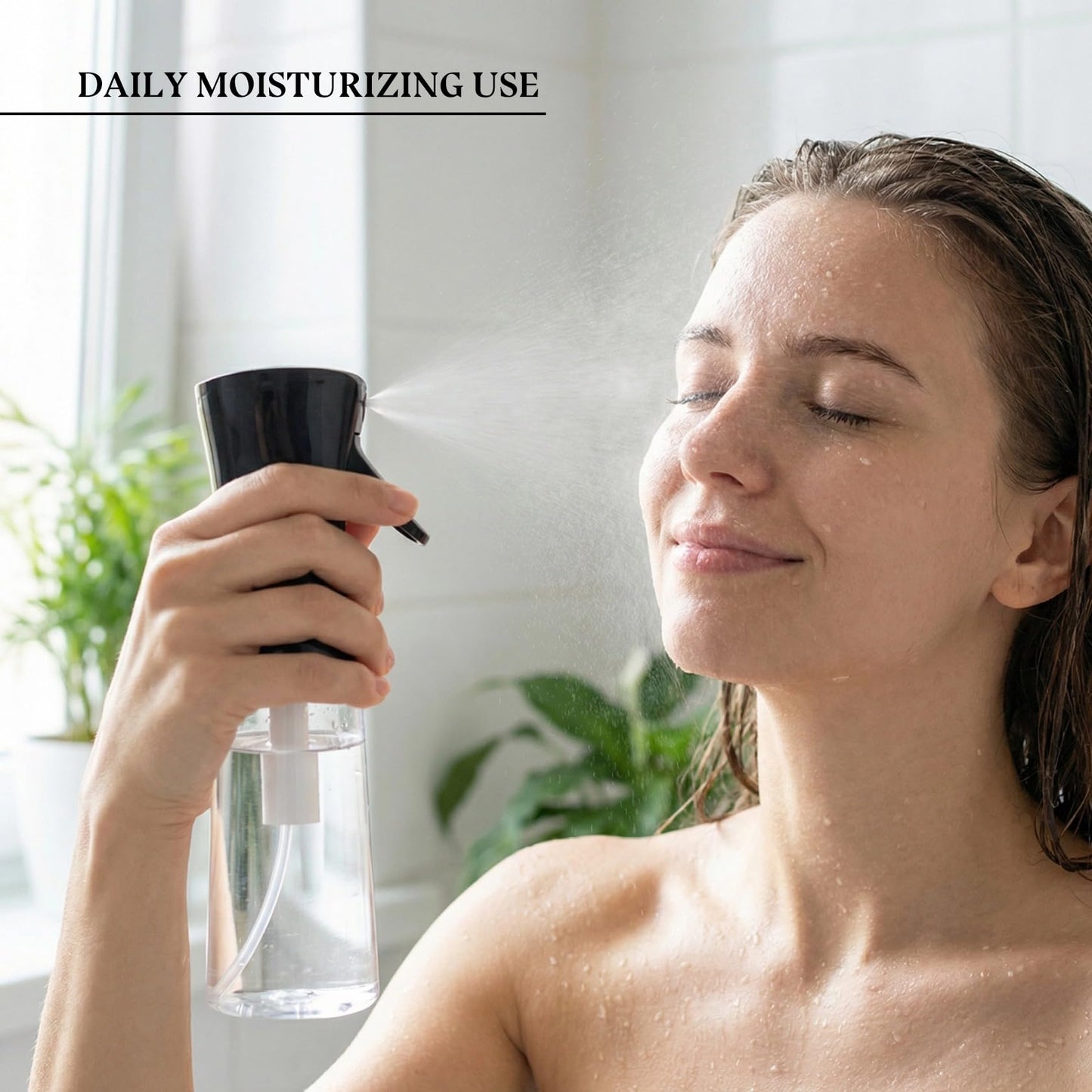 DWDiWen 3 Pack Continuous Spray Bottle Atomizing Mister for Hair,Plants,Cleaning,Travel Fine Mist Water Spray Bottles for Styling,Refillable Empty Spray Bottles Black&Transparent (200ml+300ml+500ml)