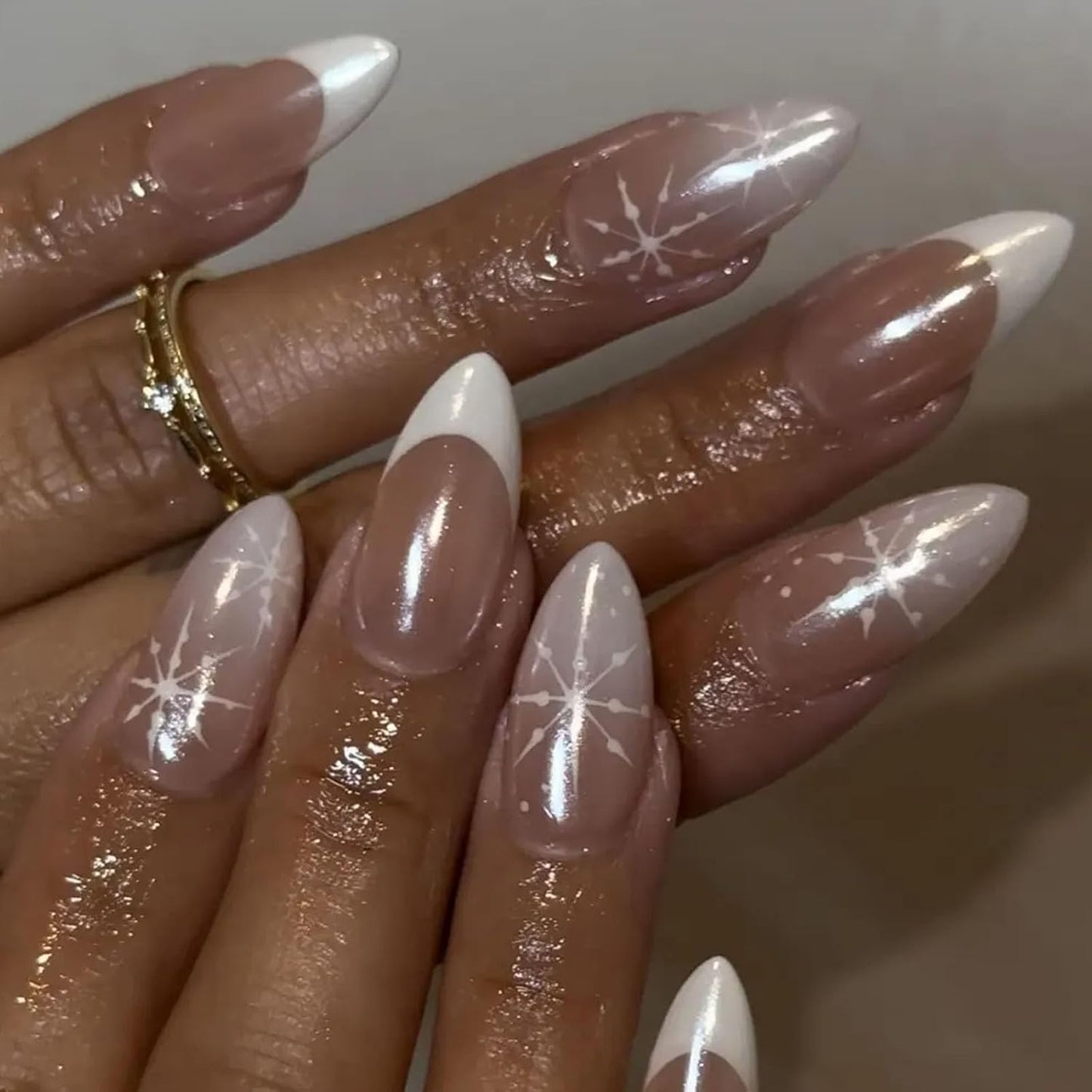 French Tip Press-On Nails - Medium Almond Shape with 3D Bow & Pearl Charms | 24 Pcs Spring Design