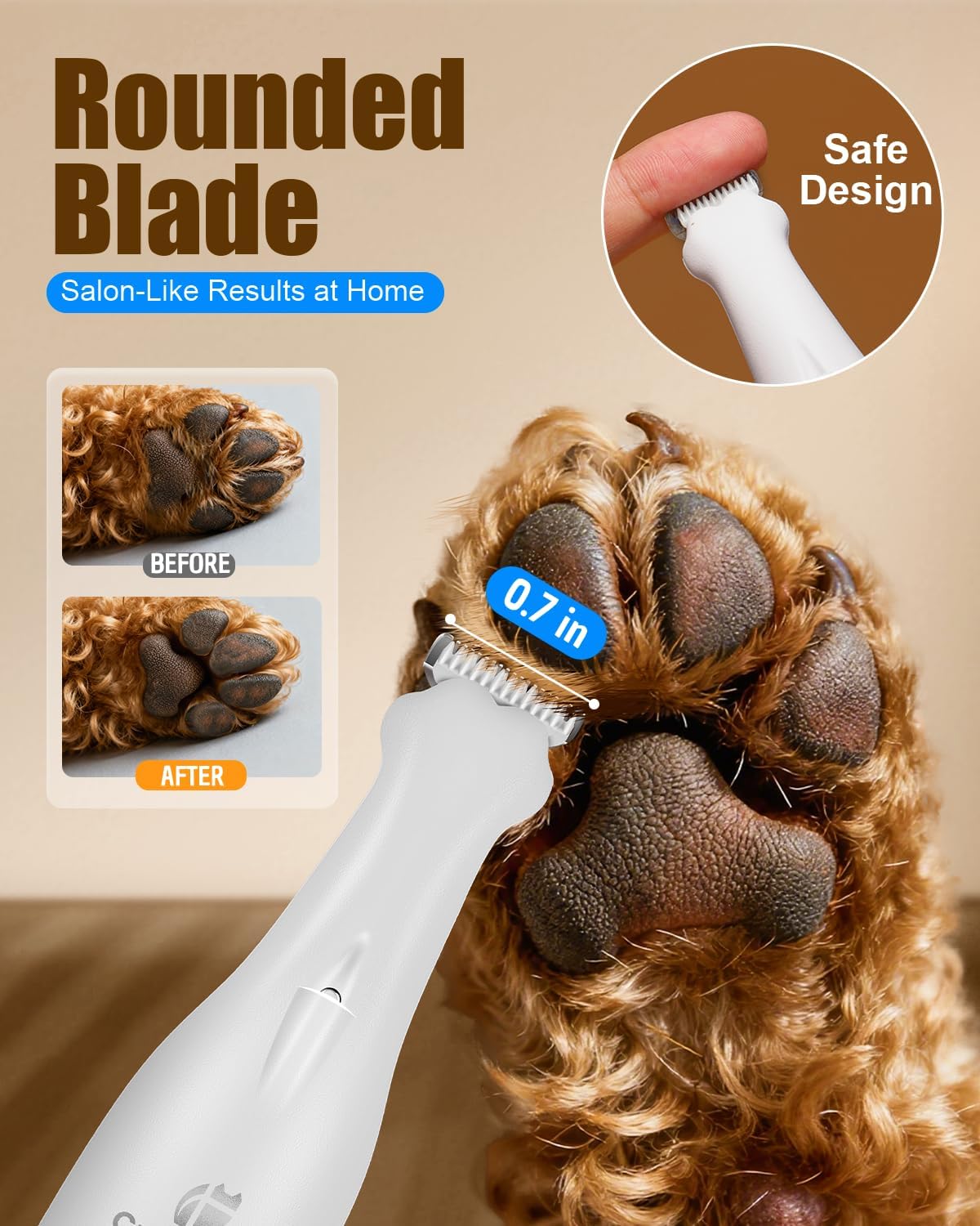 Dog Paw Trimmer - Cordless Precision Grooming Shaver for Small Pets | Low Noise, Ideal for Paws, Ears, Face, and More (White)