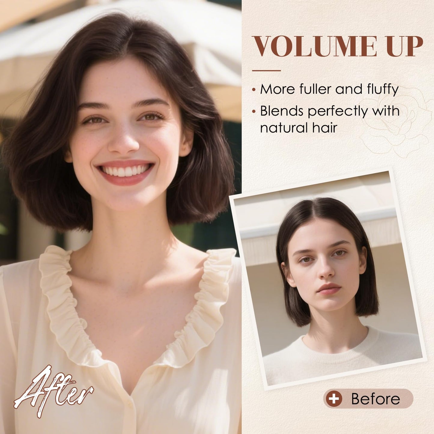 Charites Clip in Hair Extensions Real Human Hair Short Extensions for Women Adding Volume 2 Pcs Invisible Clip on Hairpieces with Thinning 6 Inch Medium Brown