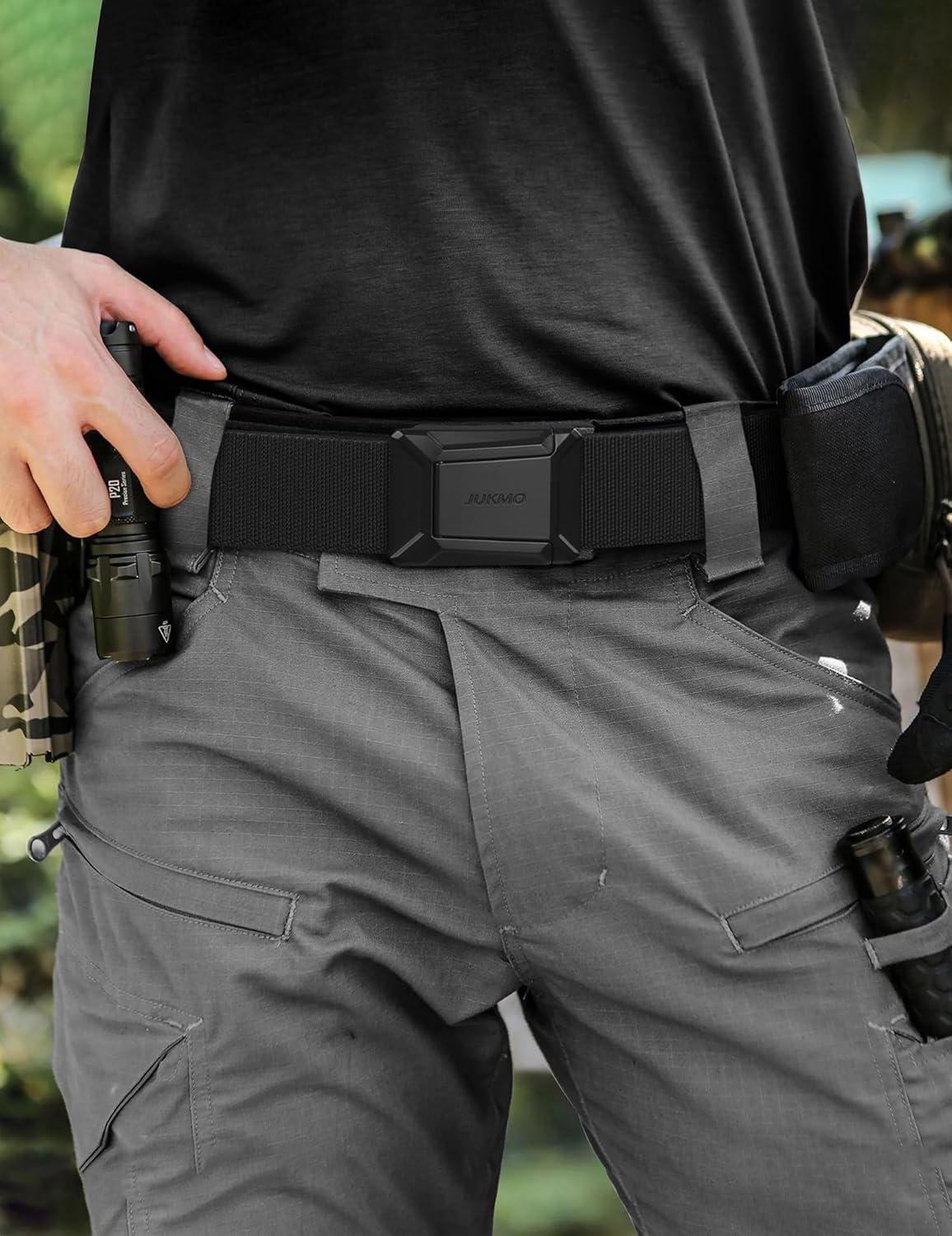 JUKMO Tactical Belt for Men - Stretch Nylon Webbing | Quick Release, 1.5" for Hiking & Work