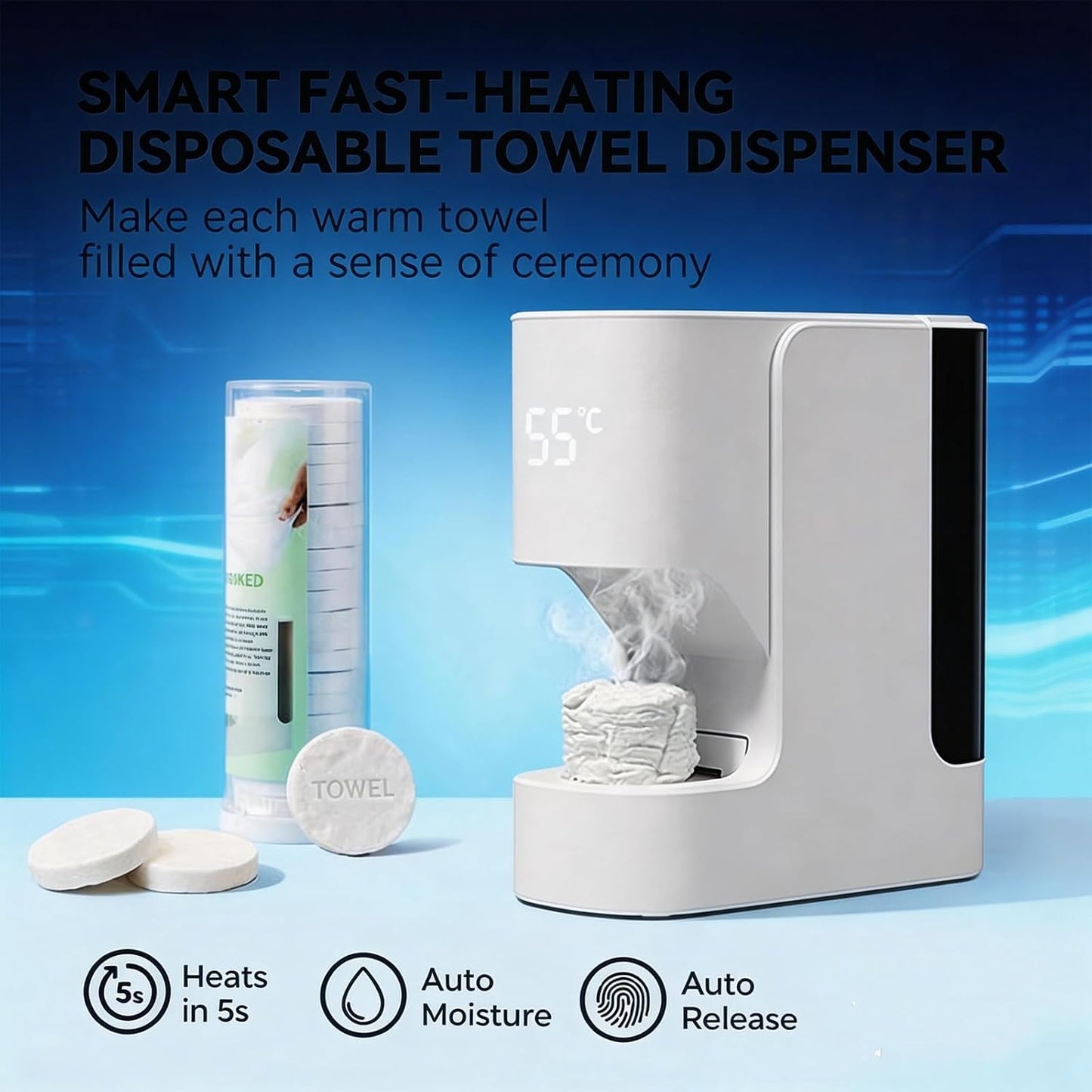 Automatic Hot Towel Dispenser - 5-Second Heating, Adjustable Temperature | Spa & Salon Towel Heater (Includes 20 Towels)