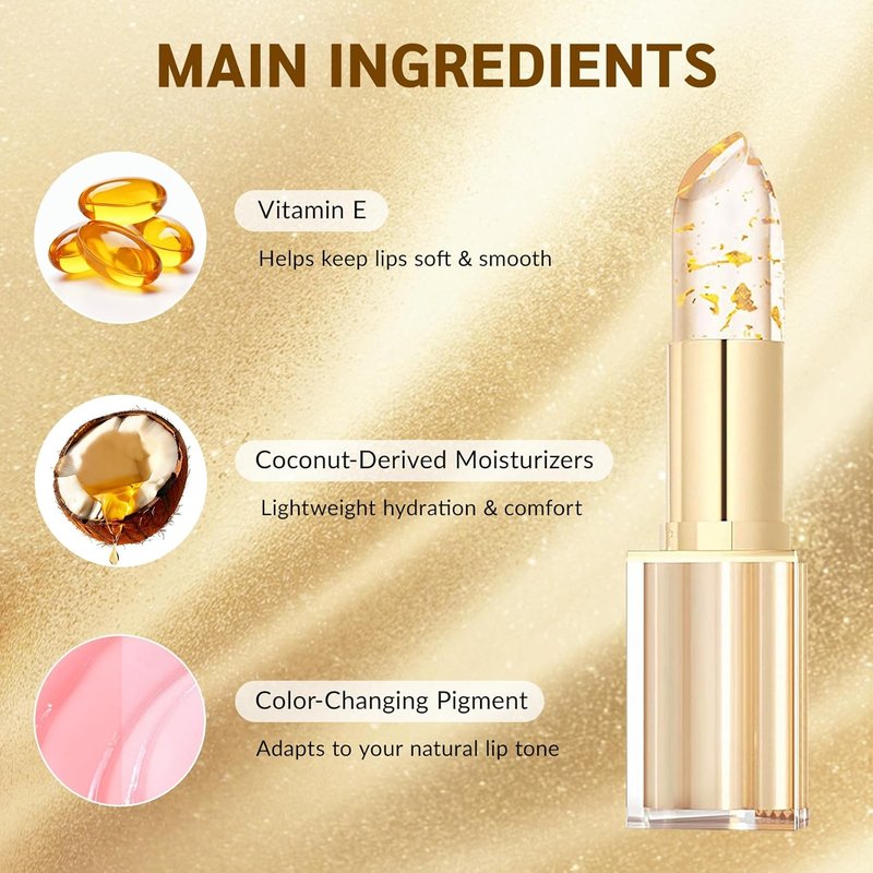 Color Changing Lipstick for Women - Long-Lasting, Transfer-Proof & Moisturizing | Clear Gold Foil Finish