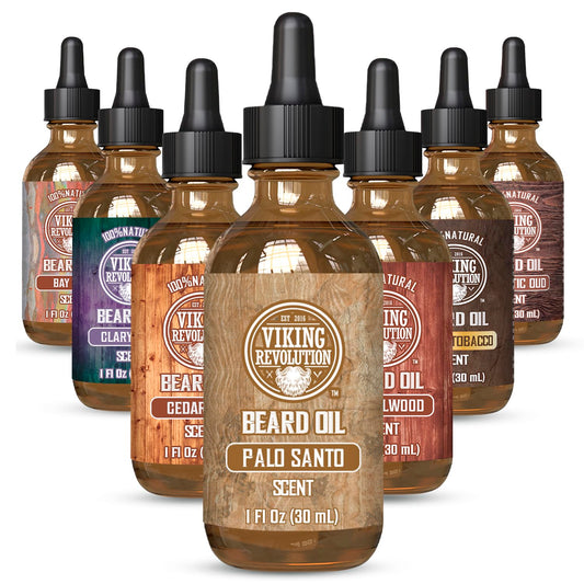 Viking Revolution Palo Santo Beard Oil for Men - Natural Mens Beard Oil with Argan Oil and Jojoba Oil - Beard Softener, Strengthens and Moisturizes - Beard Conditioner for Men (Palo Santo, 1 Pack)