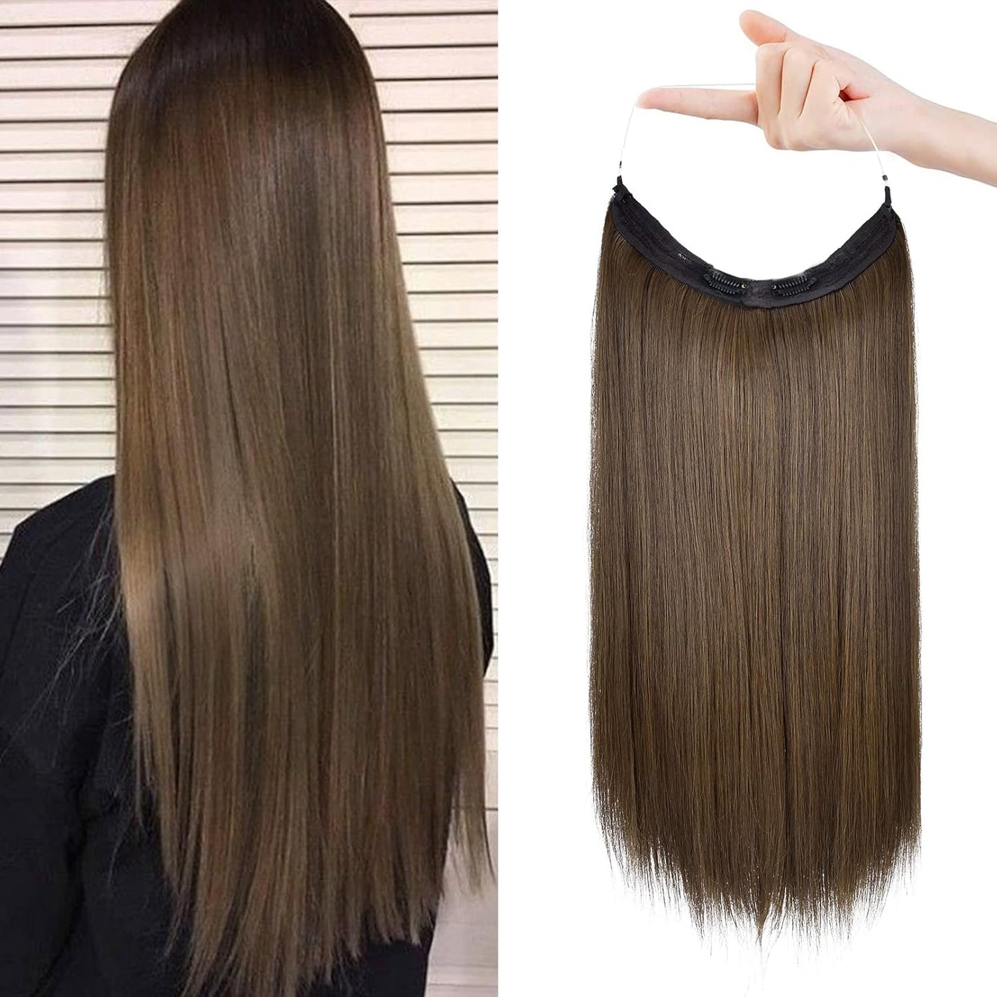 Invisible Wire Hair Extensions - Adjustable Transparent Headband | 24 Inch Dark Blonde Secret Hairpiece for Women