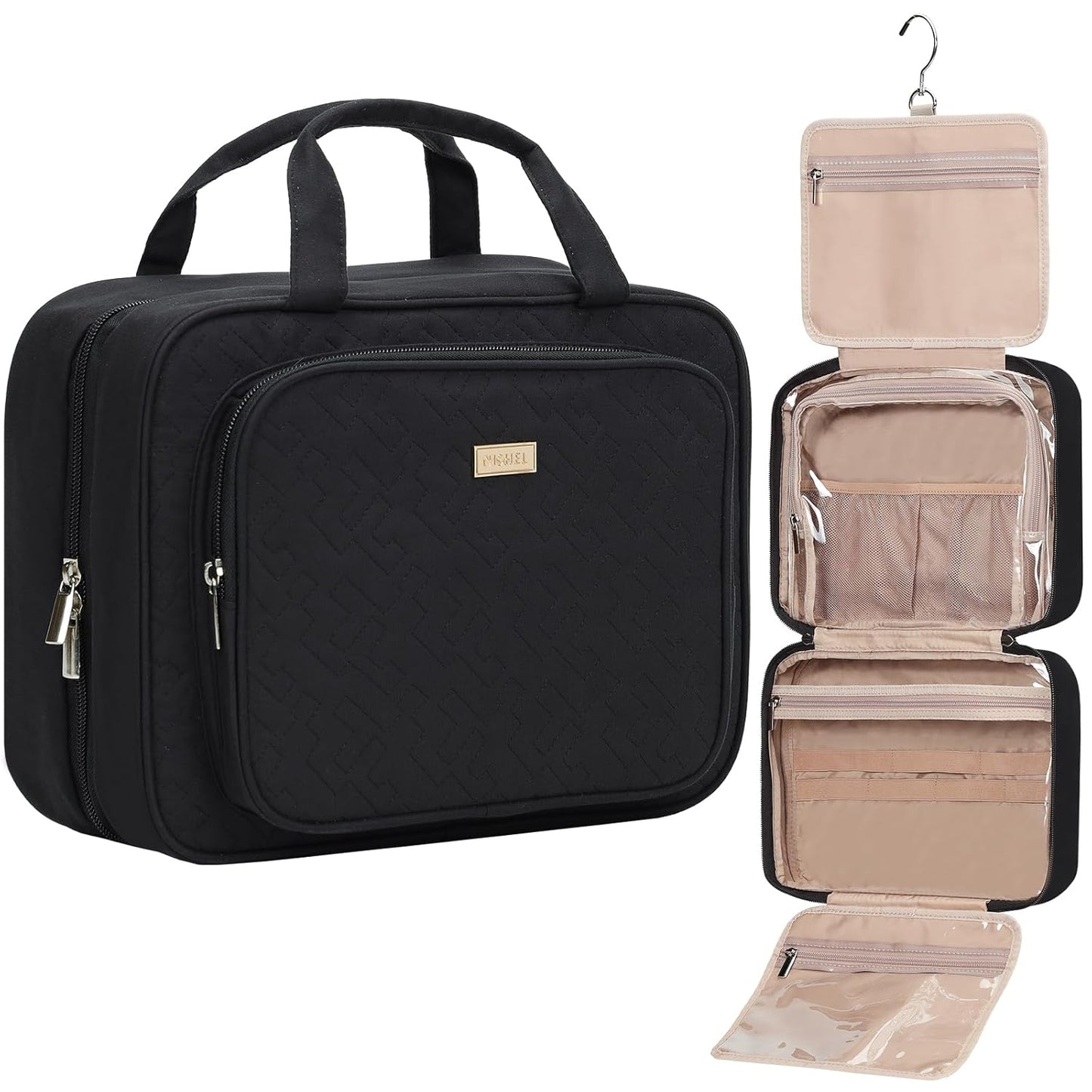 NISHEL Travel Toiletry Bag - Large Pink Makeup Organizer | Hanging Case for Accessories & Cosmetics