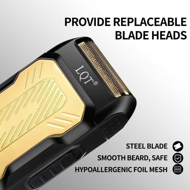 LQTⓇ Mini Foil Shaver, Portable Cordless Electric Shaver for Men, Equipped with a Set of Replacement Heads, USB-C Charging Cable, and Cleaning Brush, Suitable for Travel and Home use (Black)