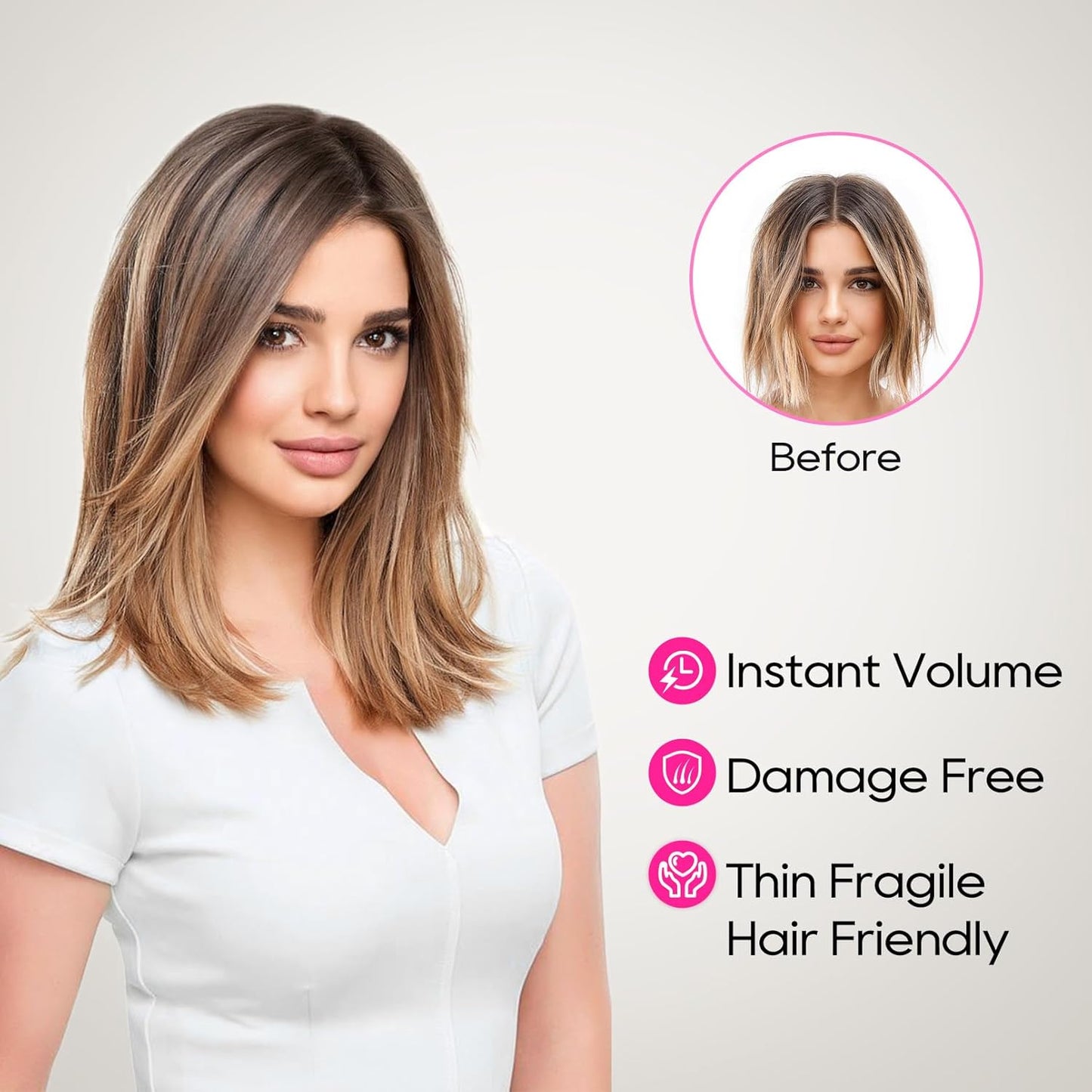 REECHO 12" Invisible Wire Hair Extensions - Thinner Lace Weft, Adjustable Clips | Chocolate Brown with Highlights