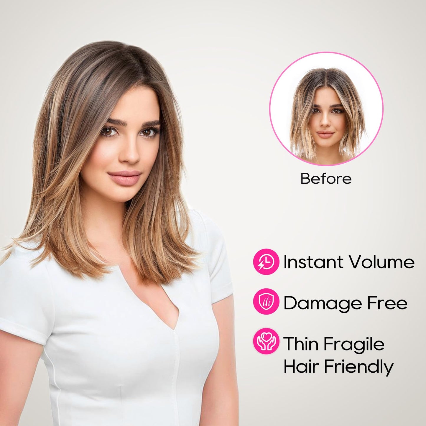 REECHO Invisible Wire Hair Extensions with Thinner Softer Lace Weft 12" Short Straight Clips in Secret Hairpiece for Women 12 Inch (Pack of 1) - Ash Blonde with Highlights