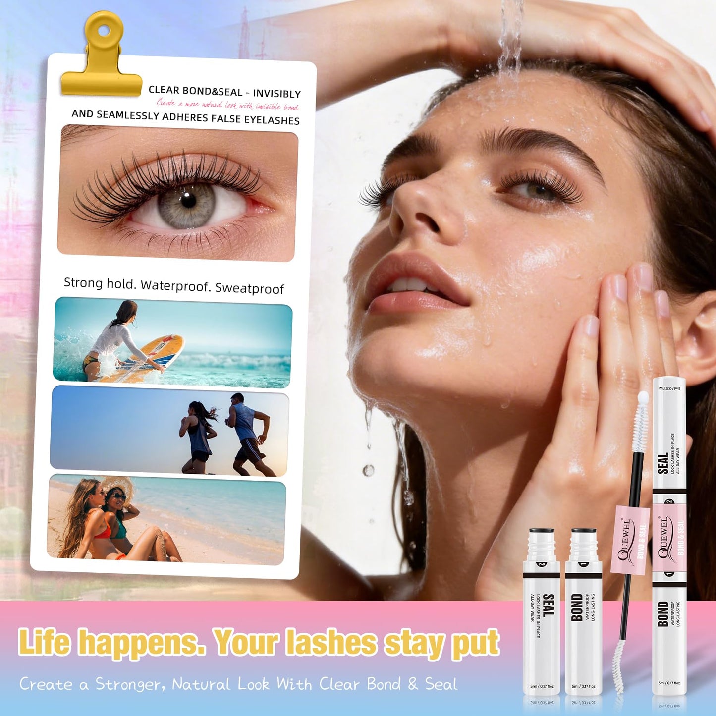 QUEWEL Natural Lash Clusters Kit Soft 120Pcs Aurora Lash clusters Invisible Band Lightweight C Curl 8-16MM Eyelash Extension Kit with Eyelash Clusters Bond and Seal Tweezers for Daily Wear (Aurora)