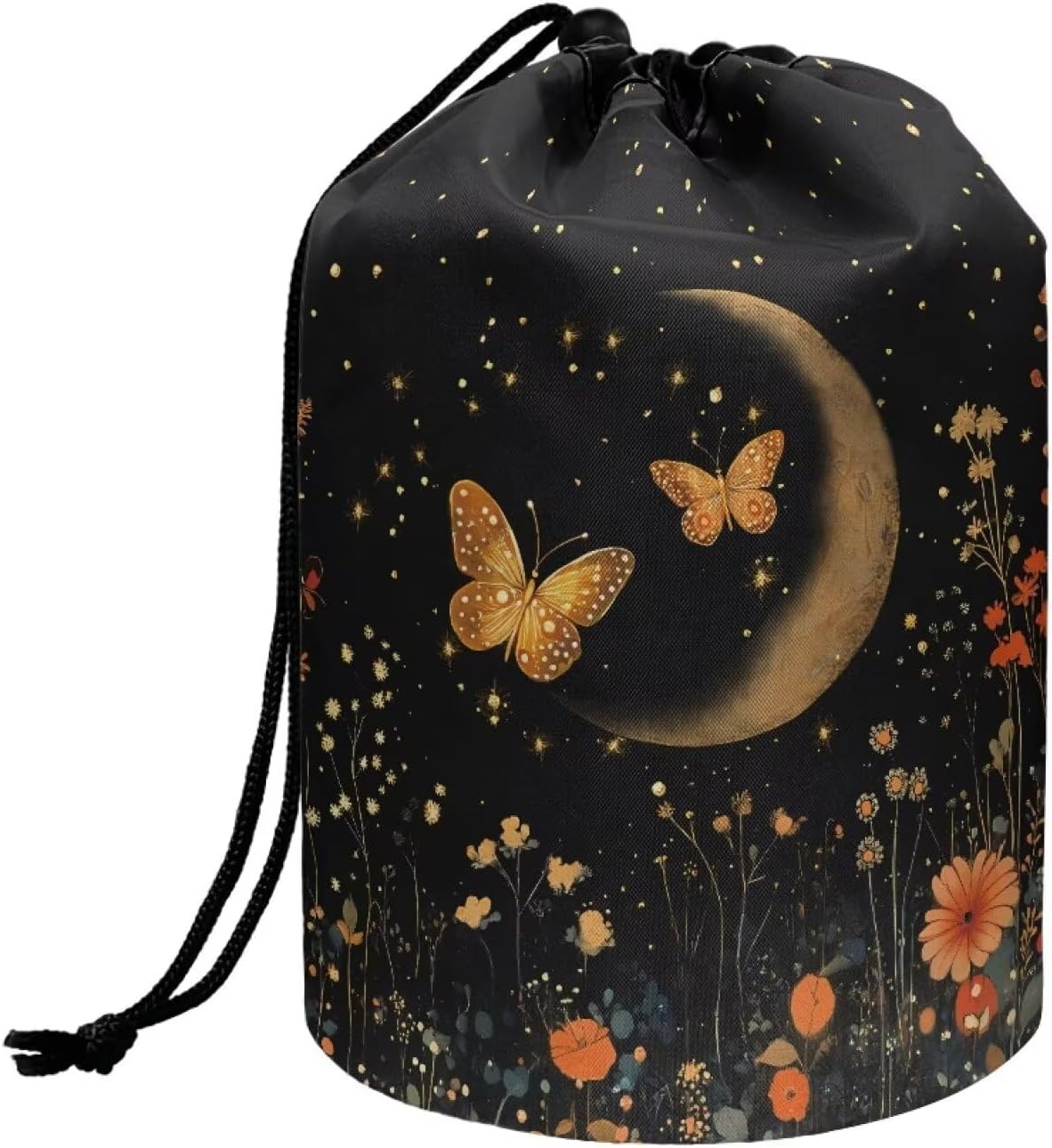 Peach Blossom Blue Cosmetic Bag for Women - Portable Drawstring Makeup Organizer | Collapsible Toiletry Storage