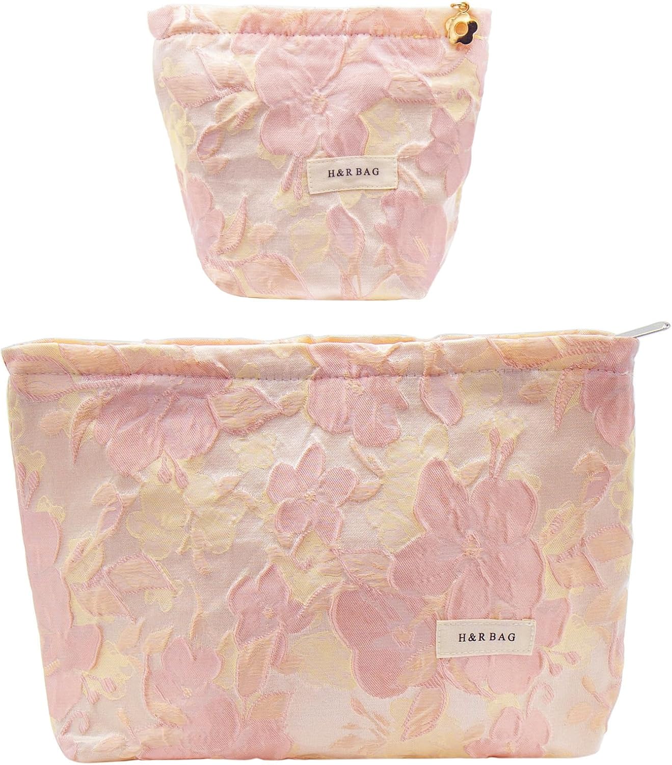 Large Floral Makeup Bag Set - 2 Pcs Travel Toiletry Organizer for Women | Embroidered Cosmetic Pouches with Zipper