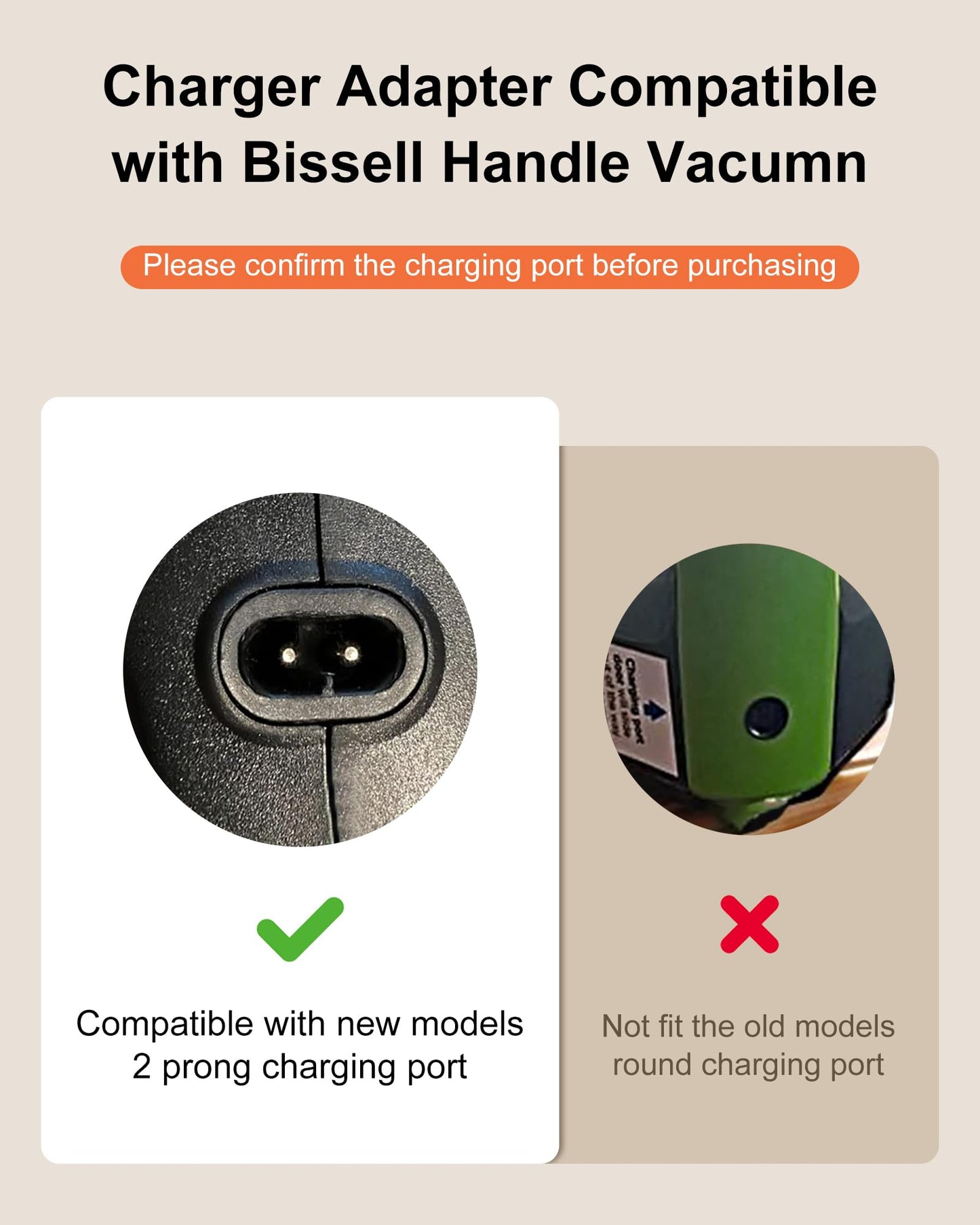 Replacement for Bissell Pet Hair Eraser Charger, Charging Power Cord Compatible with Bissell 2390 2390A 23903 2284W 14.4V Lithium Ion Hand Vacuum Power Cord