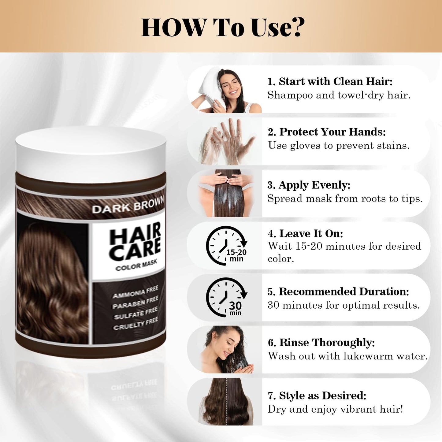 Vegan Semi-Permanent Hair Color Mask - Plant-Based Color Depositing Conditioner for Color-Treated Hair - 10.15oz | Dark Brown