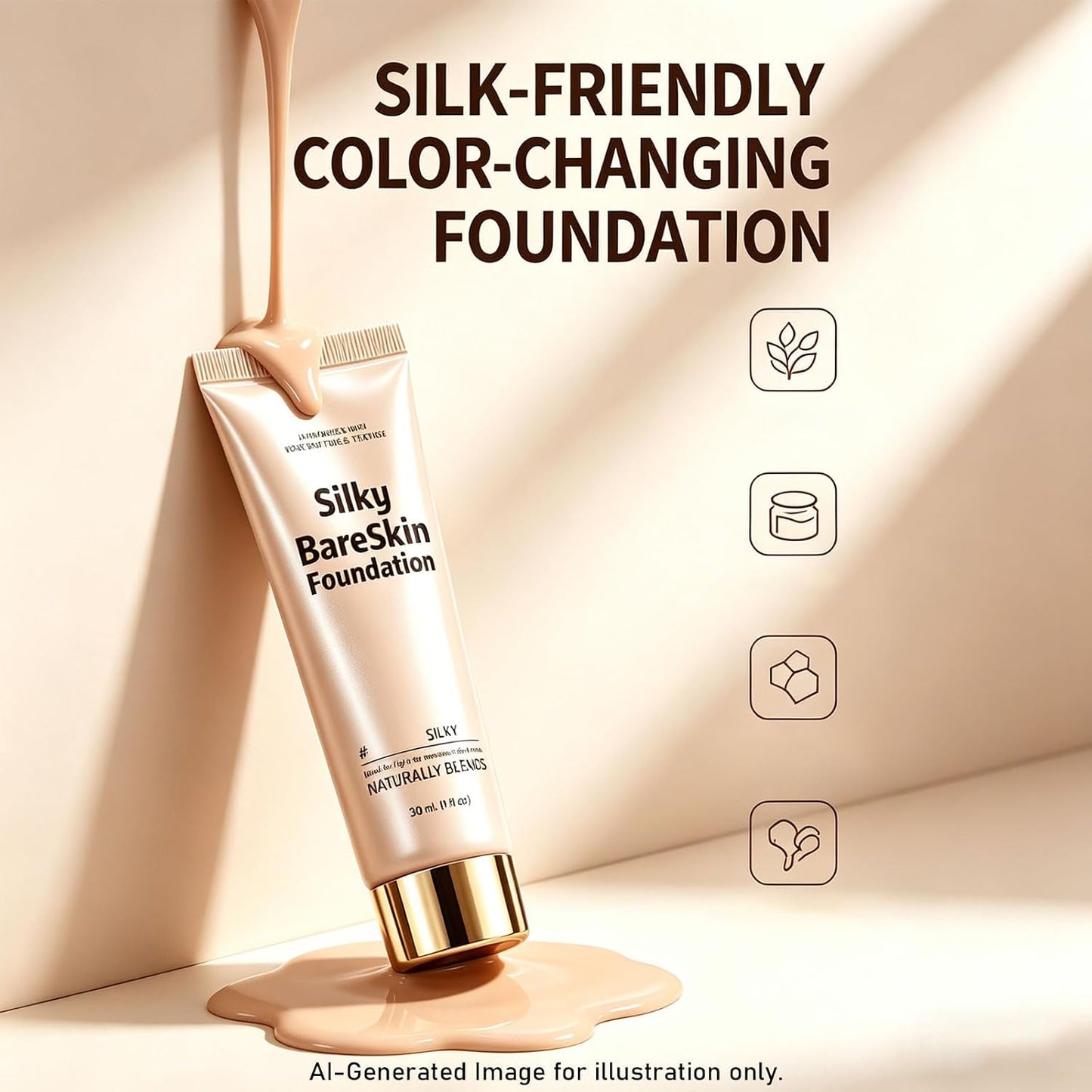 Color Changing Foundation - Hydrating Makeup for Mature Skin | Soft Texture, Breathable All-Day Wear (Dark)