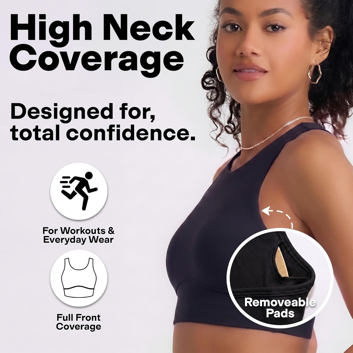 High Neck Longline Sports Bra - Wireless Criss Cross Back Padded Workout Top | Comfortable & Stylish Fit