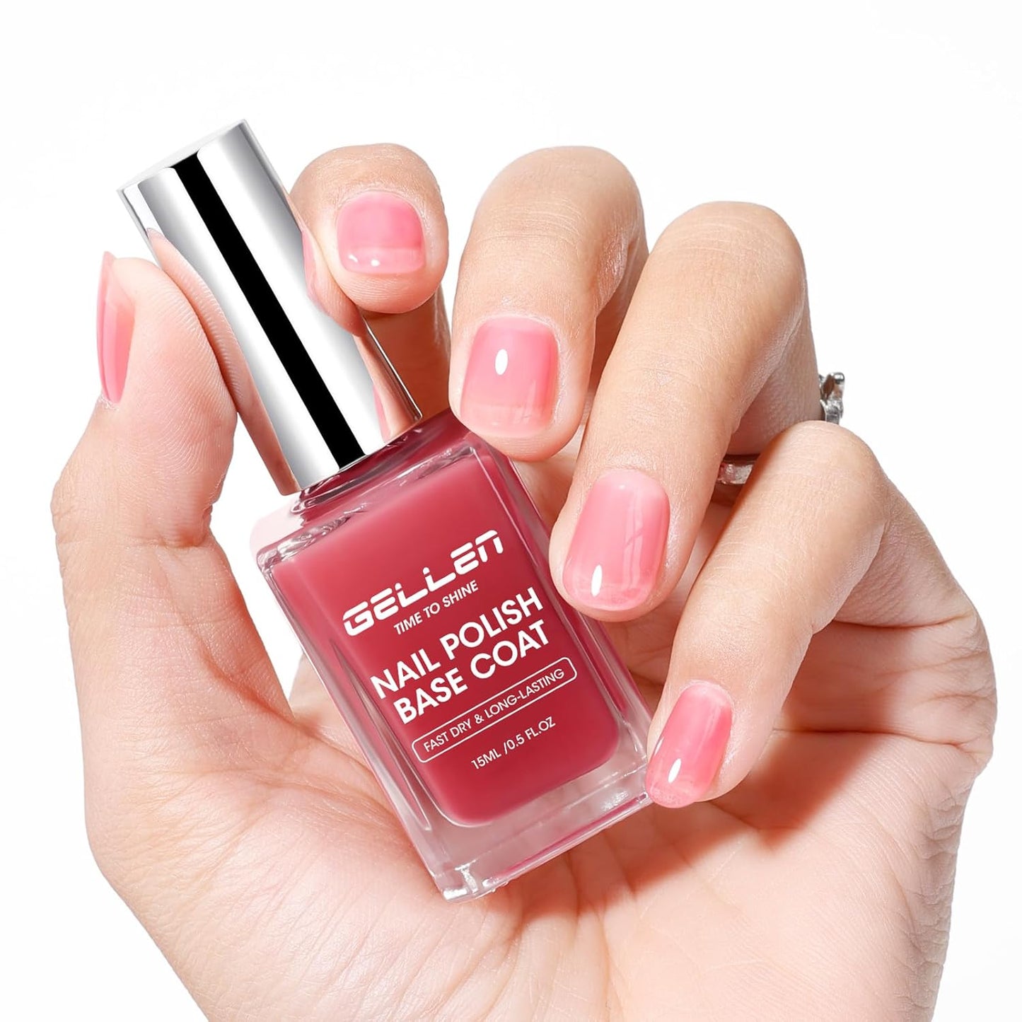 GELLEN 4-in-1 Clear Nail Polish - Base Coat, Sheer Tinted Milky Pink | Ridge Filler & Nail Strengthener