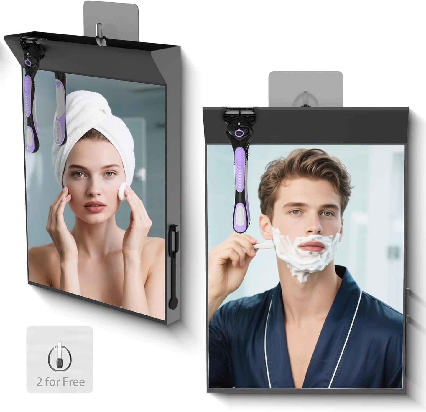 Anti-Fog Shower Mirror - Large Black Bathroom Mirror with Hot Water Defogging | Perfect for Shaving & Makeup