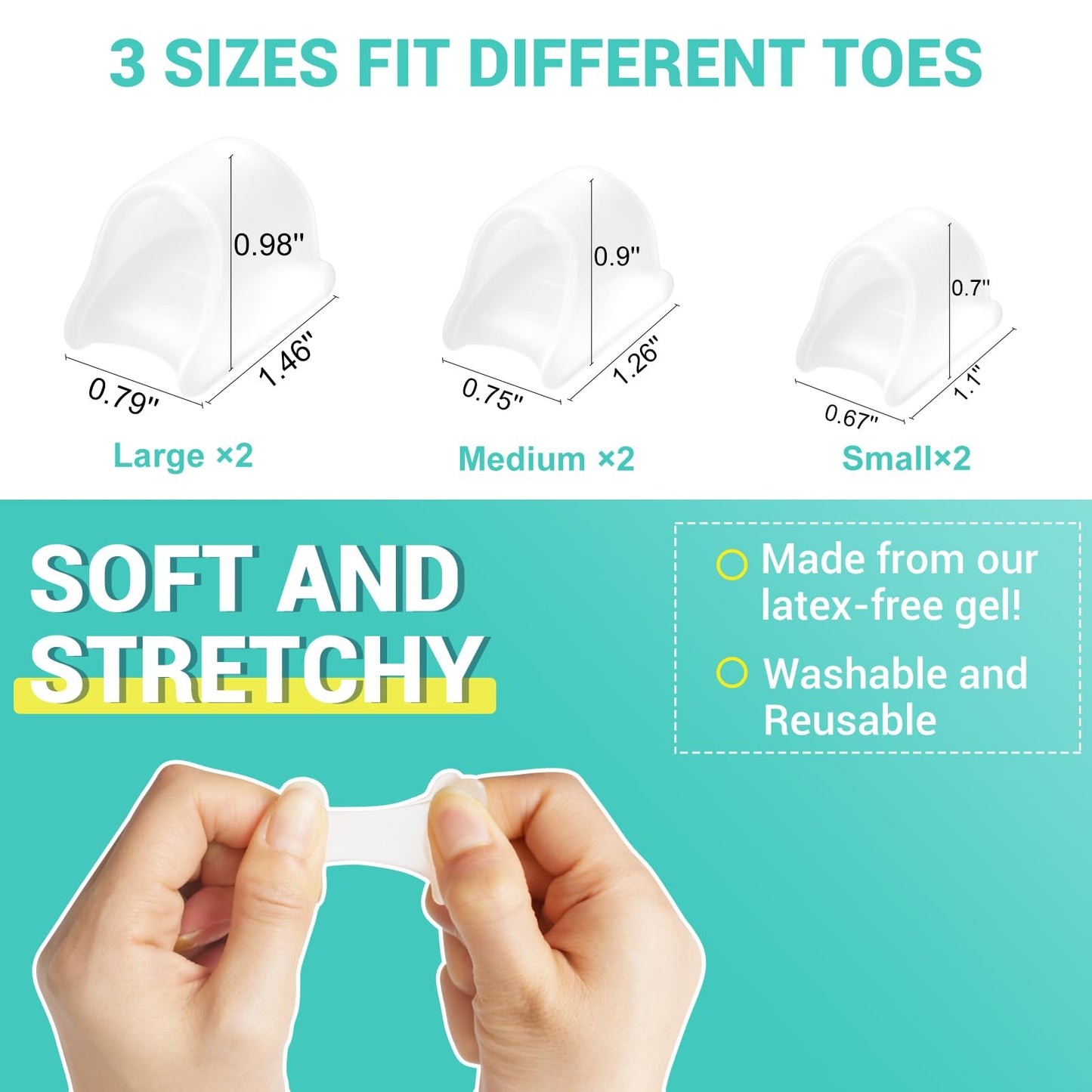 TASZOOS Hammer Toe Straightener Corrector for Women & Men - Hammer Toe Straightener, Gel Toe Splints - Realign Bent, Curled, Crooked, Claw, Hammer Toes - 3 Different Sizes (S/M/L) - 6pcs (Clear)