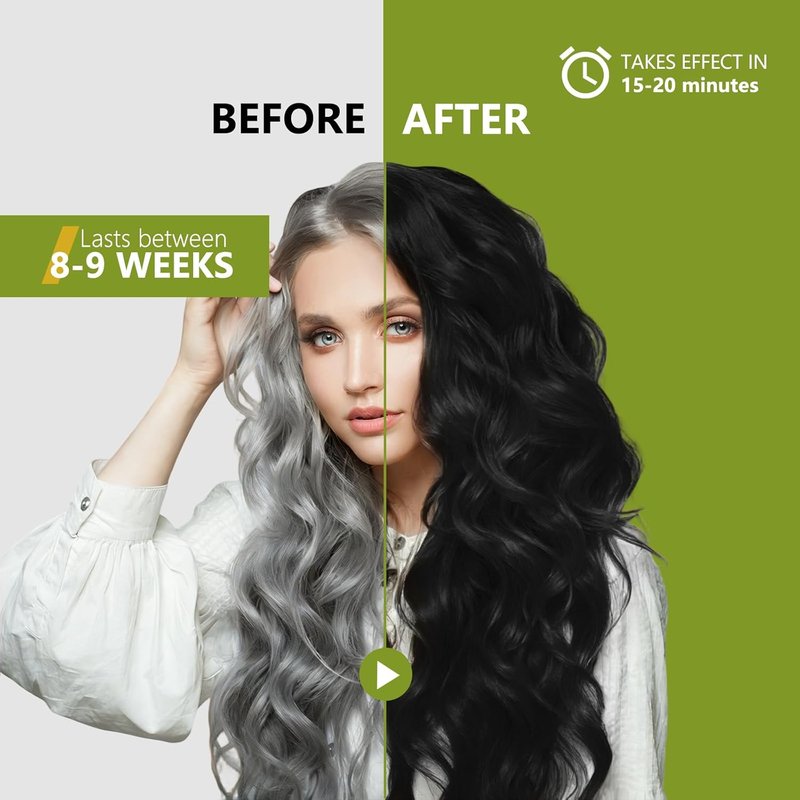 Black Hair Dye Shampoo - 100% Gray Coverage | Natural Herbal Formula, Nourishing & Ammonia-Free