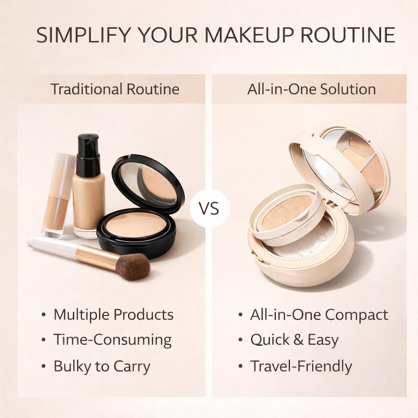 3 in 1 Makeup Base Compact - Concealer, Cushion Foundation & Setting Powder | Lightweight Travel Kit (Hydrating)