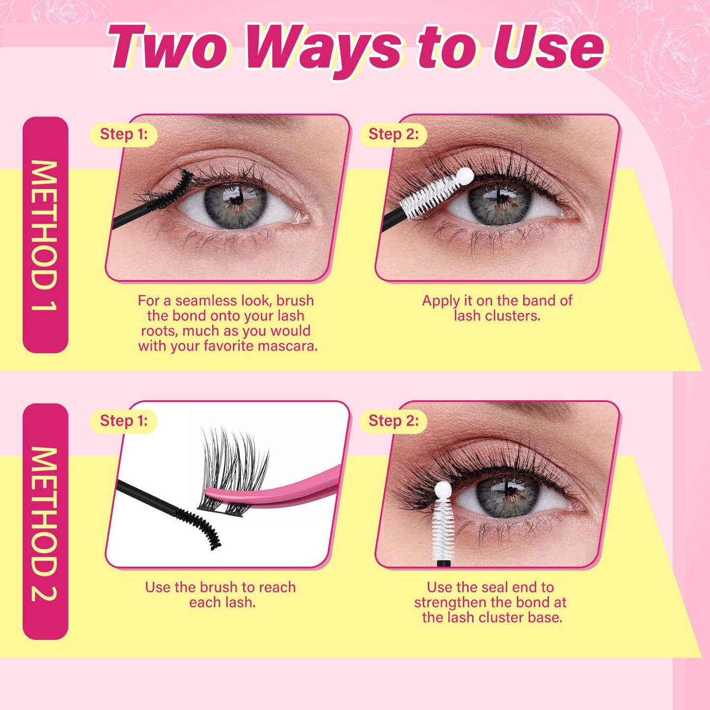 PROLASHBEAUTY Waterproof Lash Cluster Glue Lash Bond and Seal Long Lasting Strong Hold Non Irritating Lash Glue for DIY Cluster Lashes at Home (10ml, Black Bond & Clear Seal)