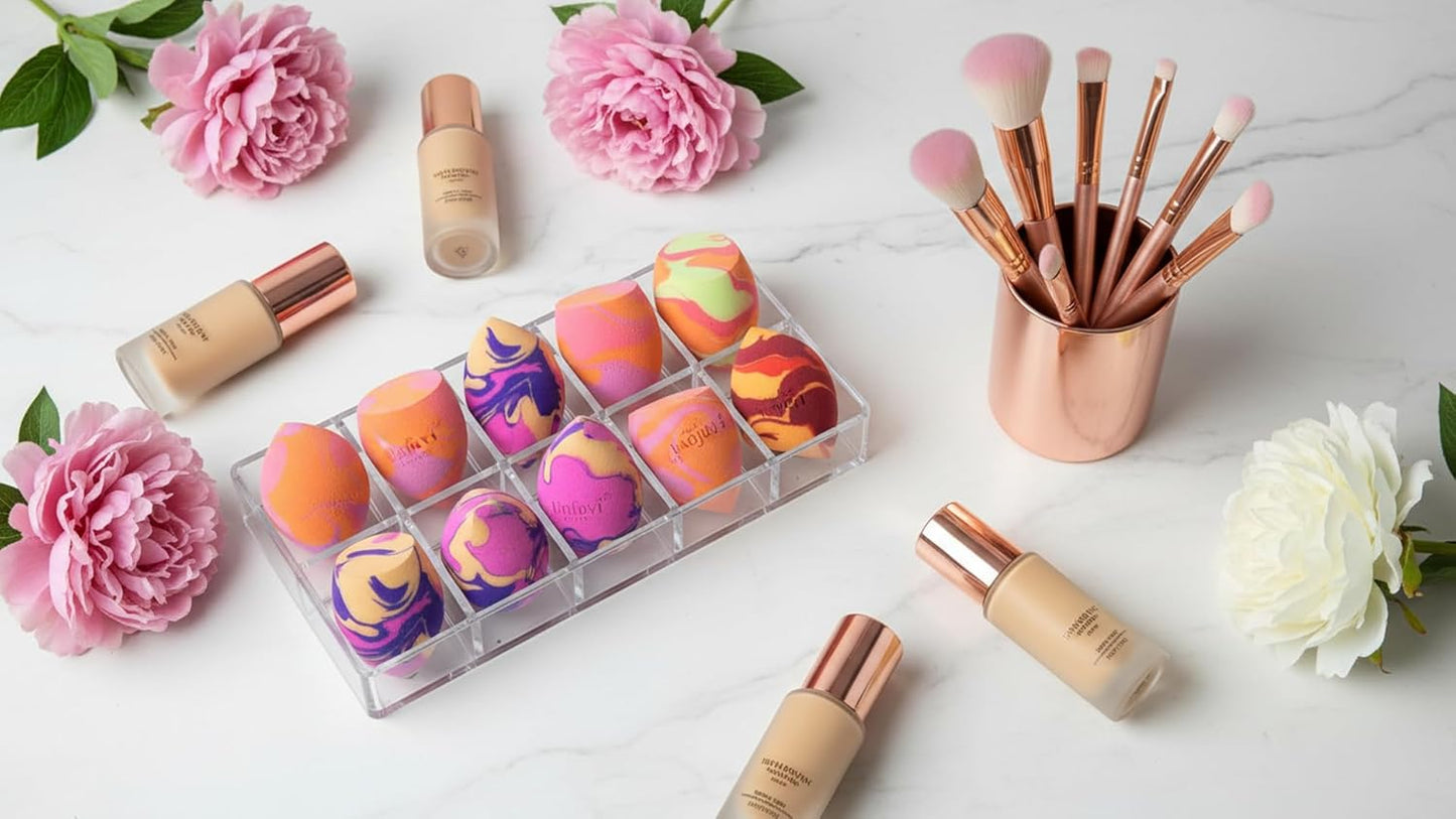 Tri-Color Makeup Sponges - Latex-Free, Low Absorption Beauty Blender Set | 6 Pcs for Foundation & Cream