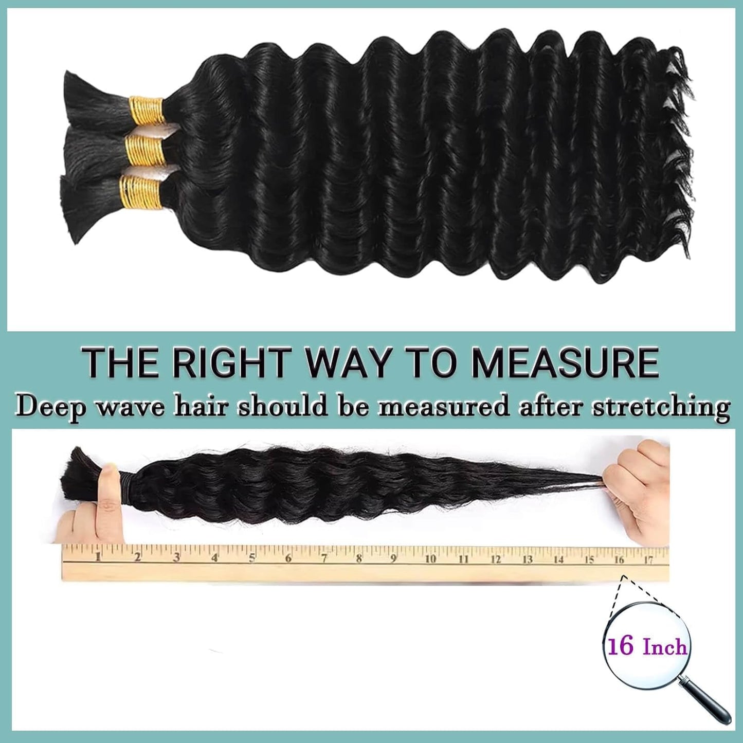 Human Braiding Hair for Boho Braids 120g 12A Deep Wave Bulk Human Hair Curly Bundles Wet and Wavy Knotless 100% Virgin Hair Extensions No Weft Bohemian Braids 3 Bundles/Pack Natural Color 16Inch