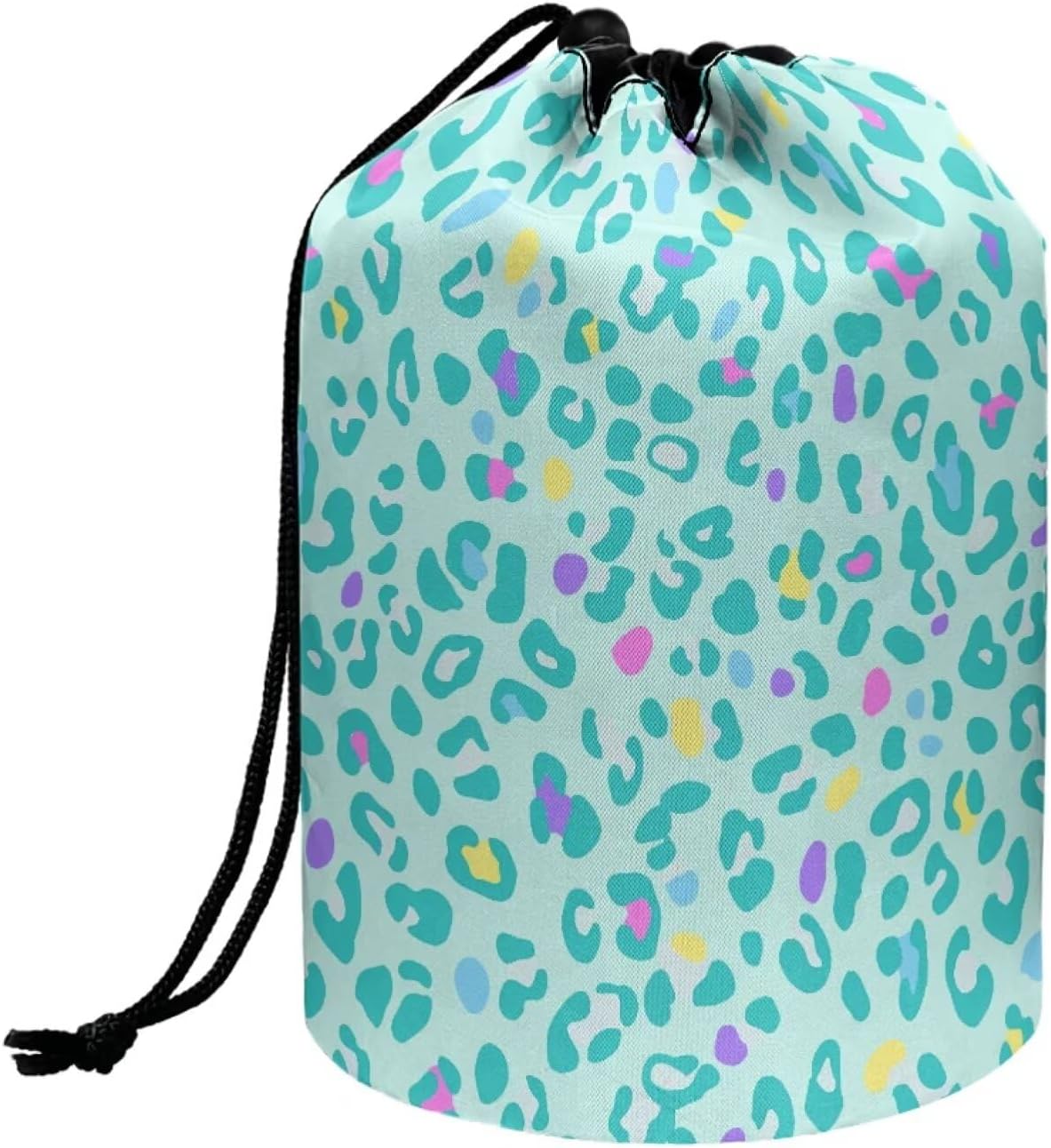 Peach Blossom Blue Cosmetic Bag for Women - Portable Drawstring Makeup Organizer | Collapsible Toiletry Storage