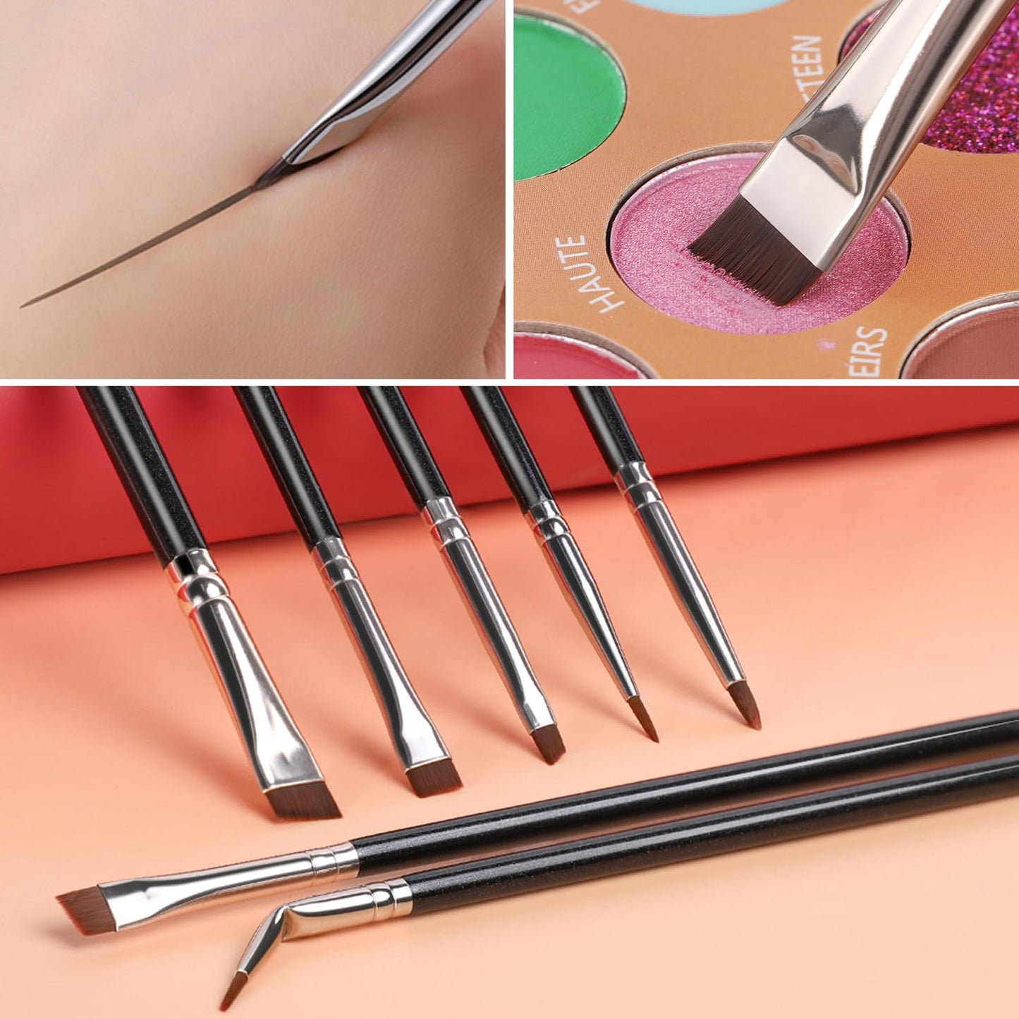 KINGMAS 7pcs Eyeliner Brush Set, Angled Flat Gel Eye Liner Makeup Brushes, Ultra Thin Liner Brush, Fine Point Eyeliner Brushes for Women Girls