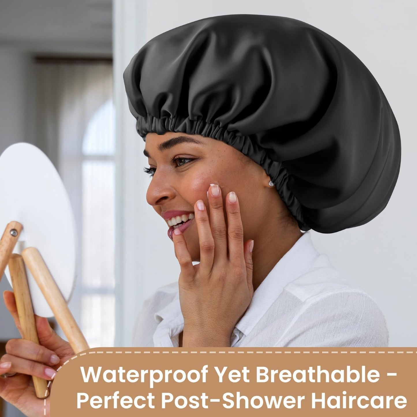 Zixsavk Adjustable Double Layer Silk-Satin Hair Bonnet for Sleeping Women – Anti-Frizz Curly Hair Sleep Cap, Hair Protector for Night, Moisture Retention Soft Bonnet for Natural Hair (black,Large)