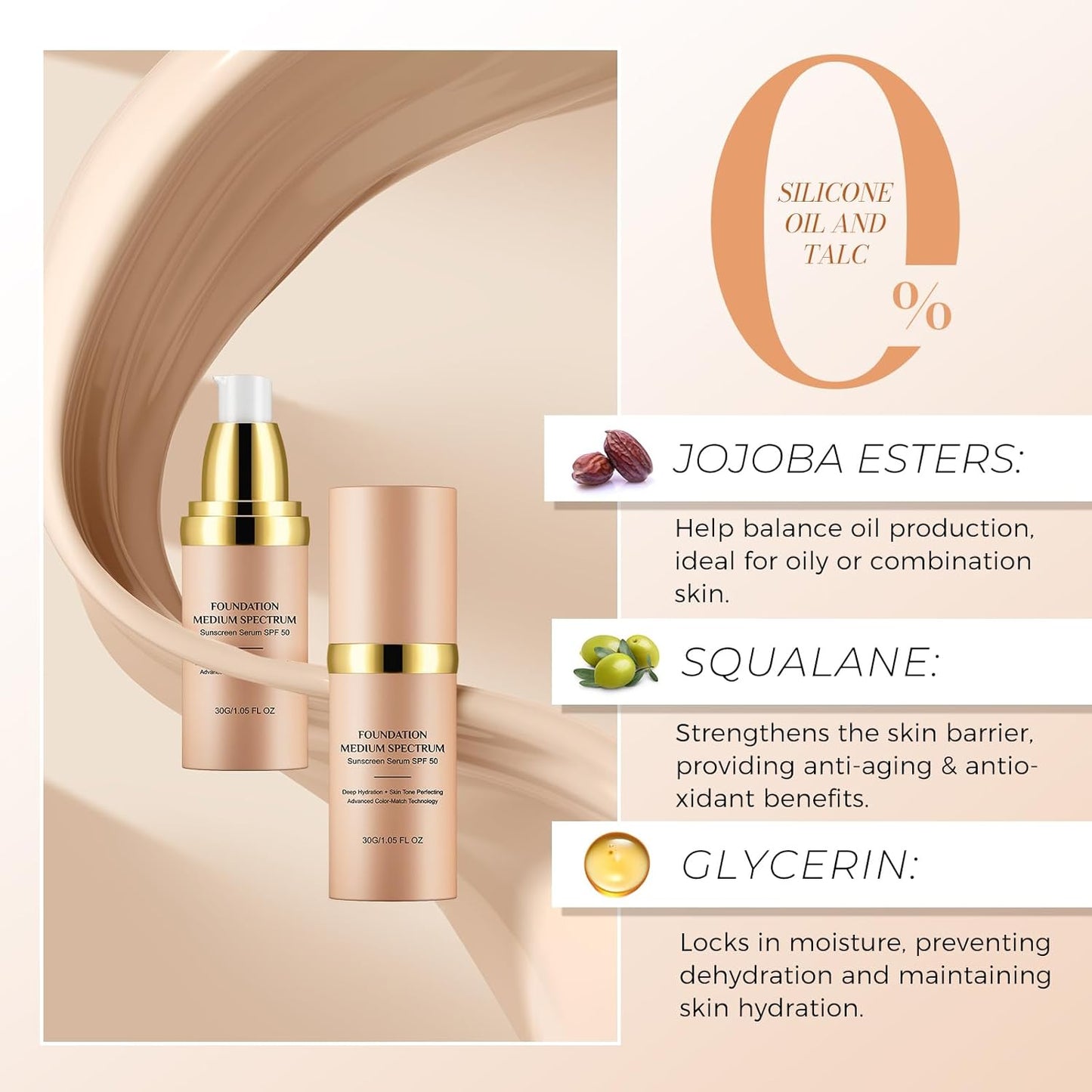 Foundation 4 in 1 Medium Spectrum - Hydrating Color Changing Formula with SPF 50 | 1.05 Fl Oz