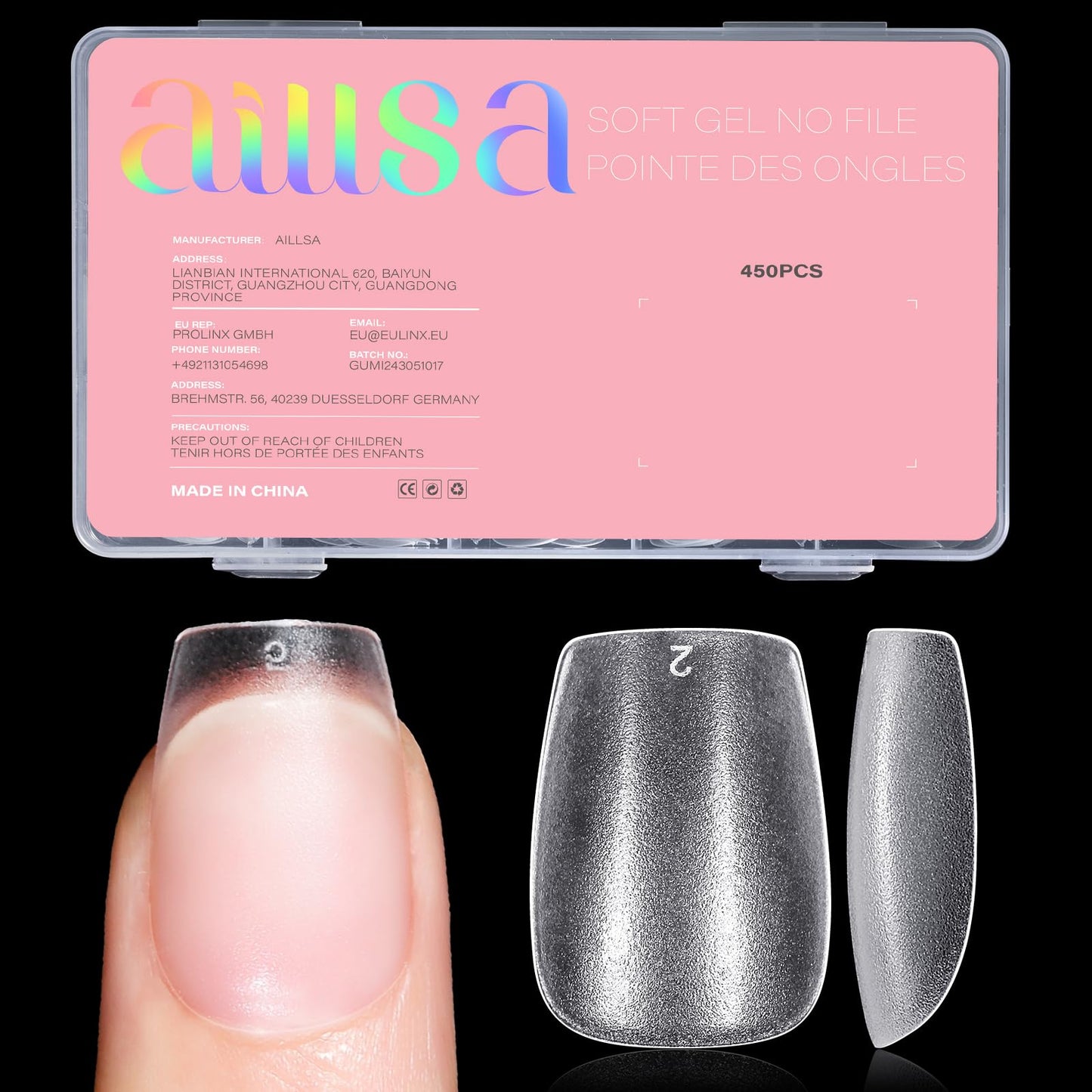 AILLSA Extra Short Coffin Nail Tips Full Cover Acrylic Gel Clear Nail Tips