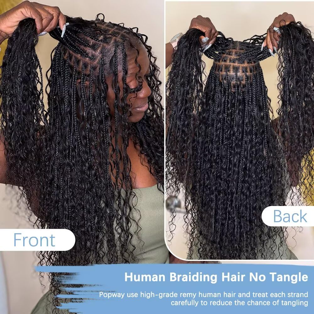 Boho Braiding Hair - 150g 20-Inch Curly Deep Wave Human Hair Bundles | 6-Pack Natural Color
