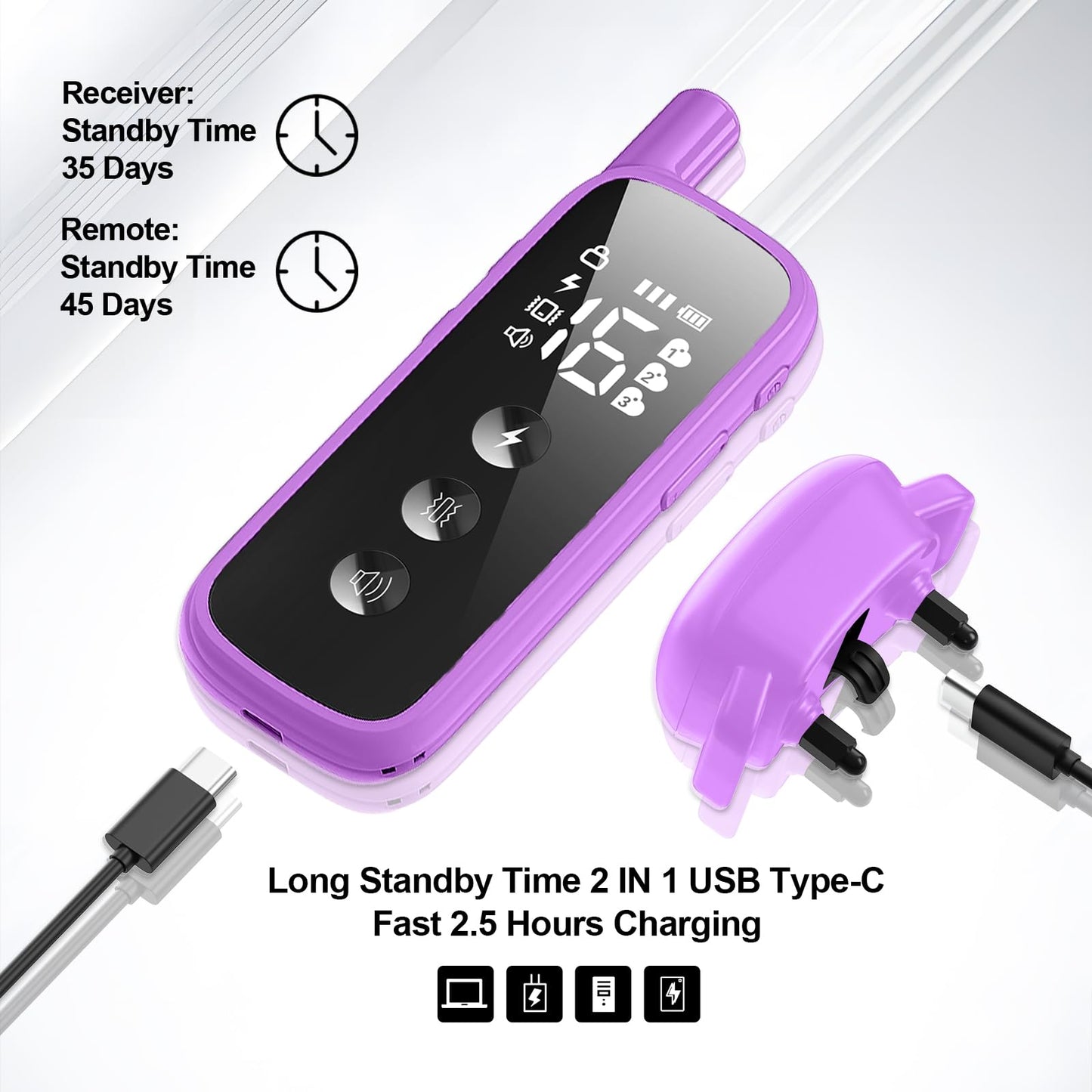 Heaflex Dog Shock Collar - 2600FT Dog Training Collar with Remote, 3 Modes(Beep/Vibration/Shock), Security Lock, IP68 Waterproof Rechargeable E-Collar for 10-120lbs All Breeds (Purple)