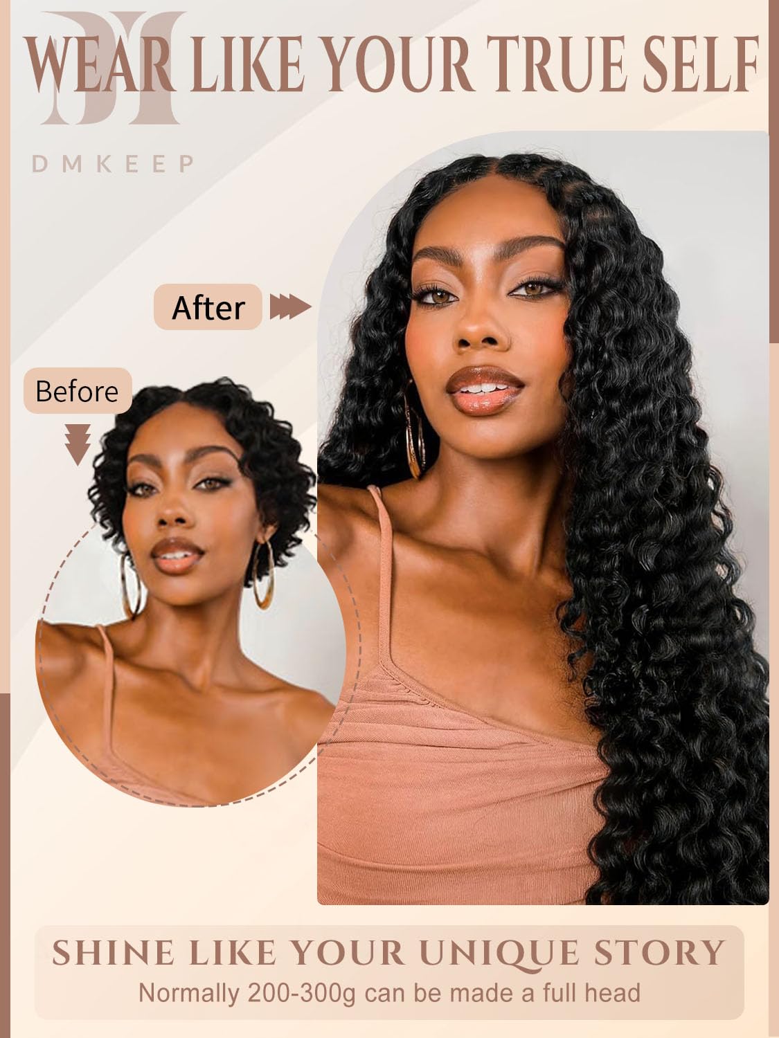 DMKEEP Deep Wave Feather Crochet Human Hair 18 Inch (100 Standard)