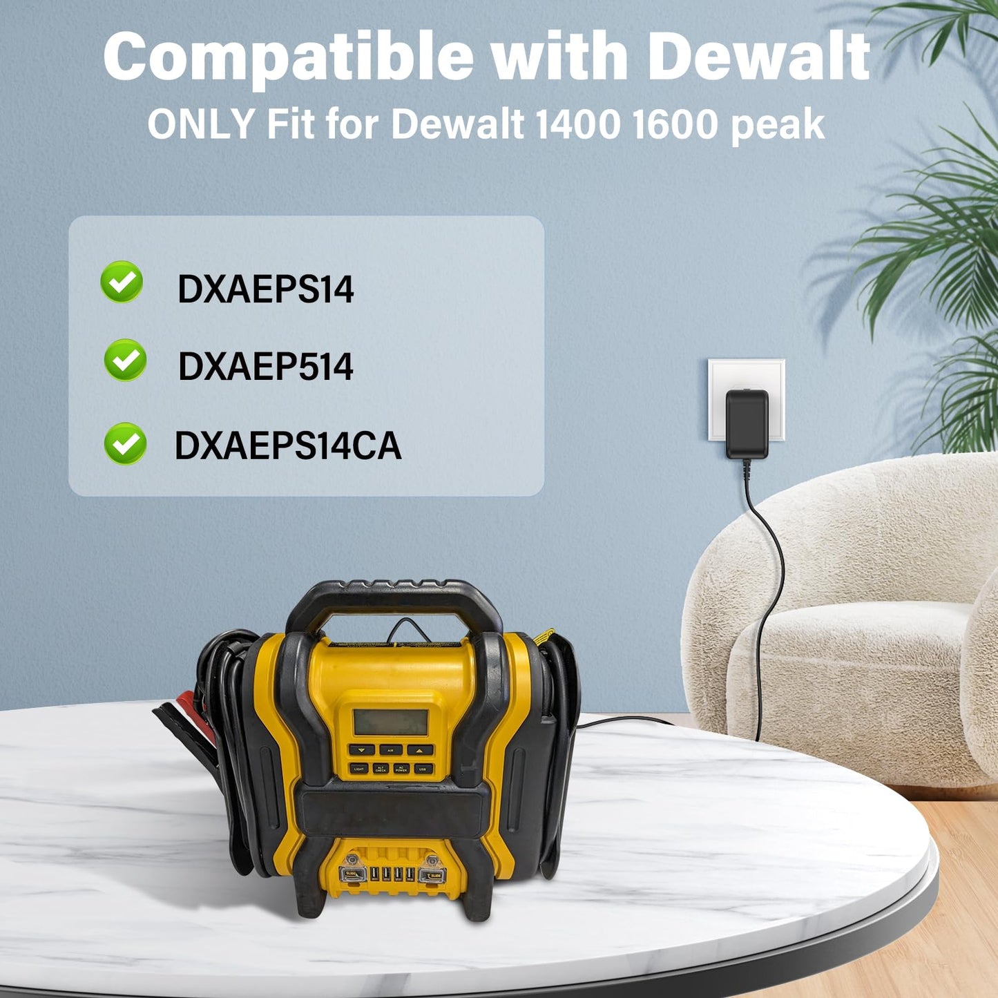 15V Jump Starter Charger for DeWalt DXAEPS14 1600 1400 Peak Portable Car Jump Starter Digital Air Compressor Power Station, Power Cord AC Adapter for DeWalt DXAEJ14 DXAEPS14 DXAEPS14CA 12V 011-2070-4