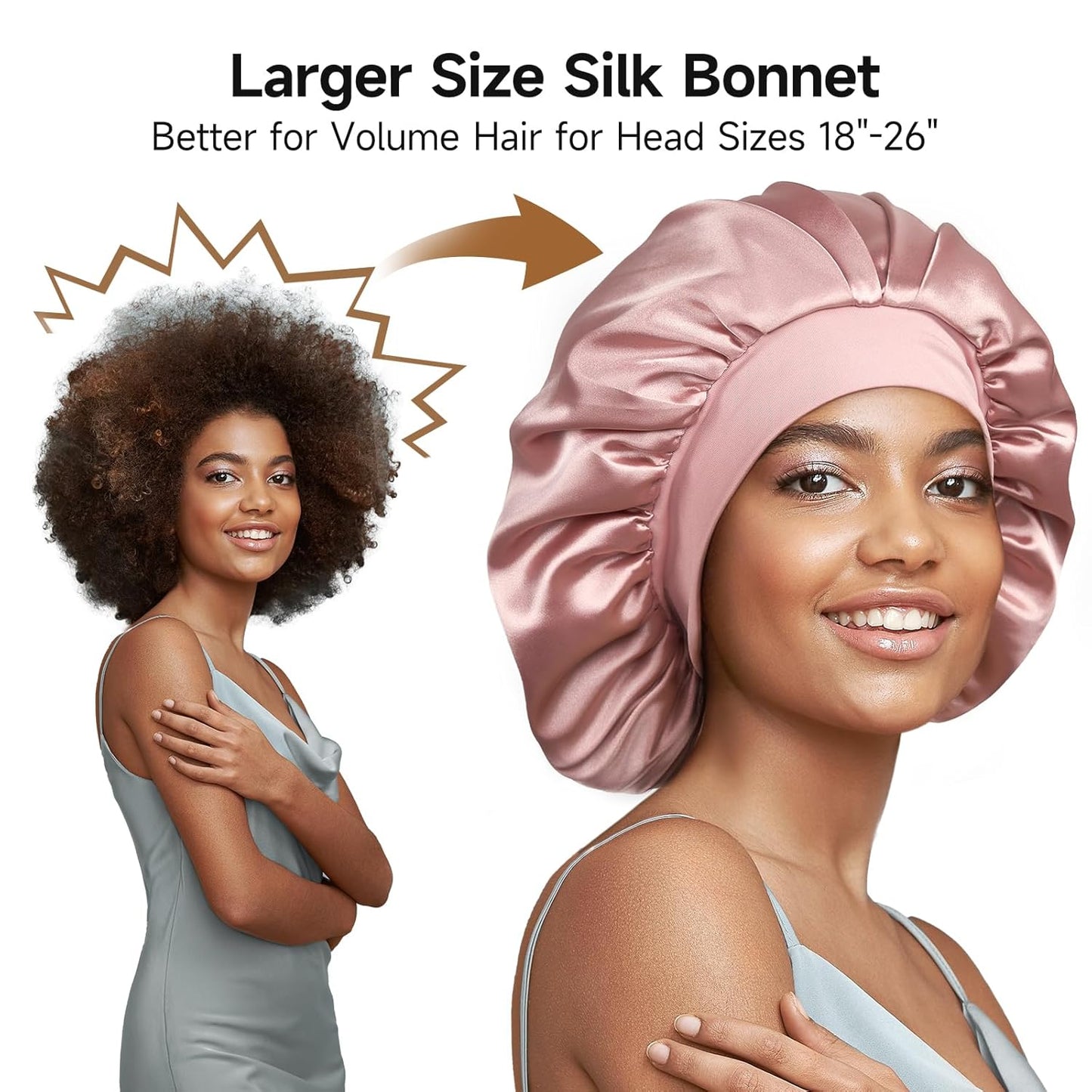 100% Real Mulberry Silk Bonnet for Women - Large Double Layer Hair Care Cap | Soft Elastic Band, Non-Slip, Pink