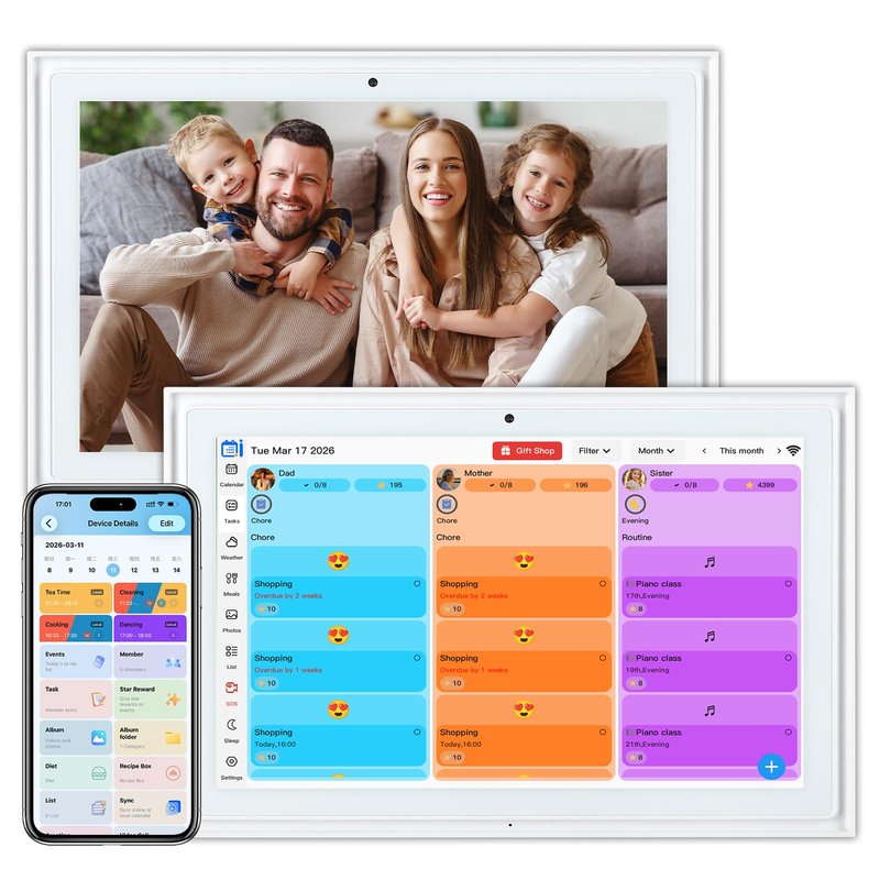 USIN 10.1" Smart Digital Calendar Wall Touch Screen, Wi-Fi Sync, Family Duty Chore Charts, Meal Planner, to Do List, Smart home organizer, No Subscription Fee, Built-in 5MP Camera for Video Calls, Interactive Electronic Digital Photo Frame, Desk stand & W