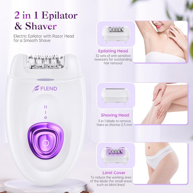 Smooth Glide Epilator for Women, Painless Rechargeable Facial Hair Removal Device, 2-Speed 36 Tweezers with LED Light, 2-in-1 Design, Smooth Skin for Face, Bikini, Arms & Legs