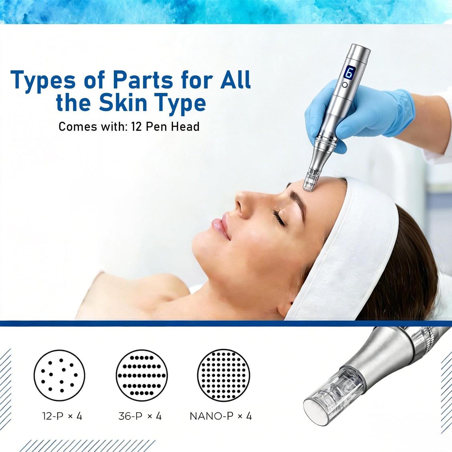 Microneedle Derma Roller Pen for Women Men Skin Home Travel Use with 12 pcs replacement, 0.25mm Microneedling Kit for Skin