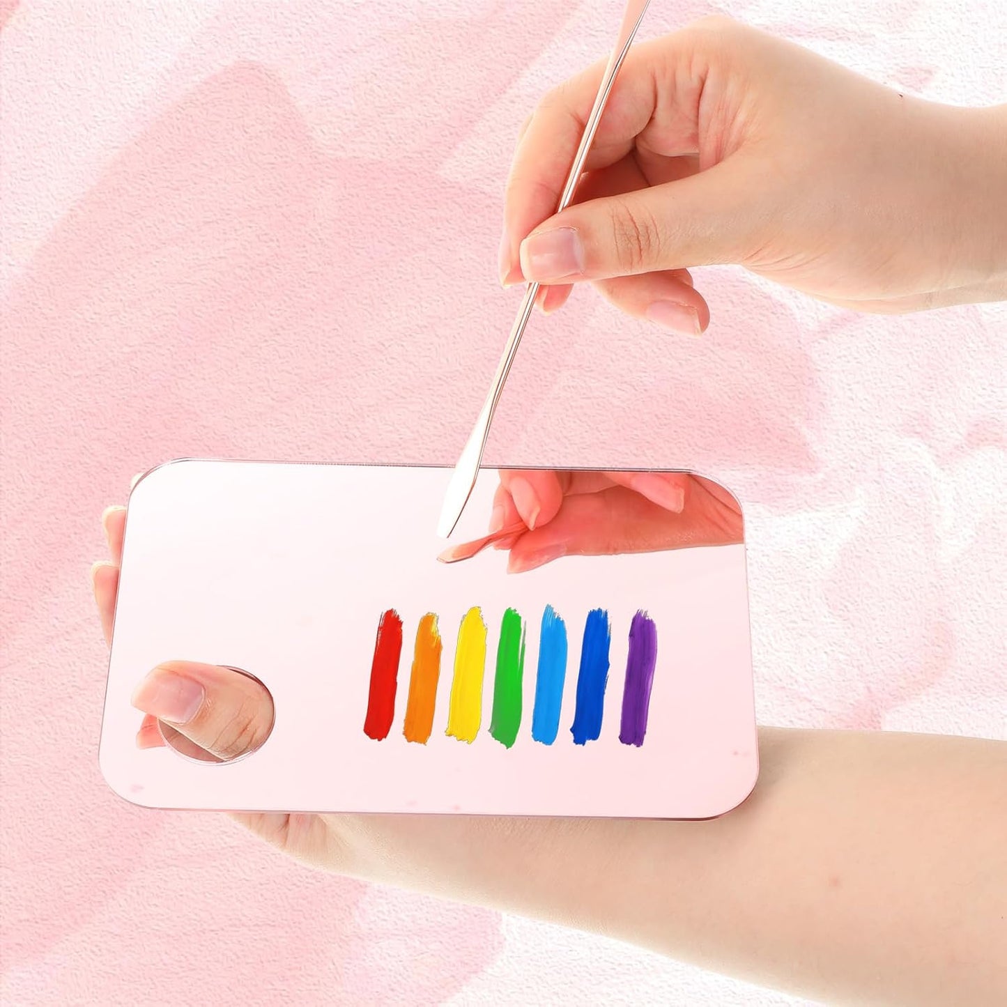 Acrylic Makeup Mixing Tray Set - 2 Pcs Foundation Palette with Spatula | Pink Cosmetic Mixing Palette for Eyeshadow & Nail Art