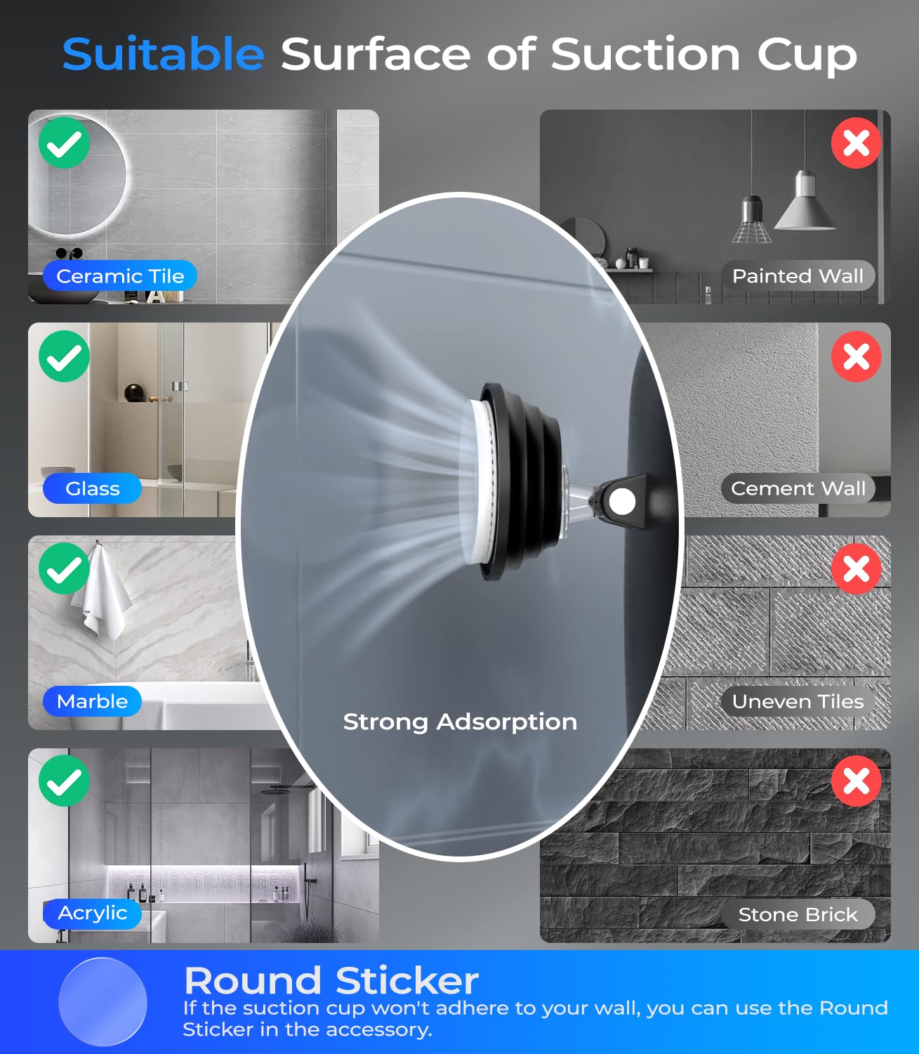 Gospire Heated Shower Mirror Fogless for Shaving with Light, 5000mAh Rechargeable Battery, Detachable Suction Cup and Razor Holder for Wall, NO-Drilling, Removable, Waterproof for Bathroom - Black