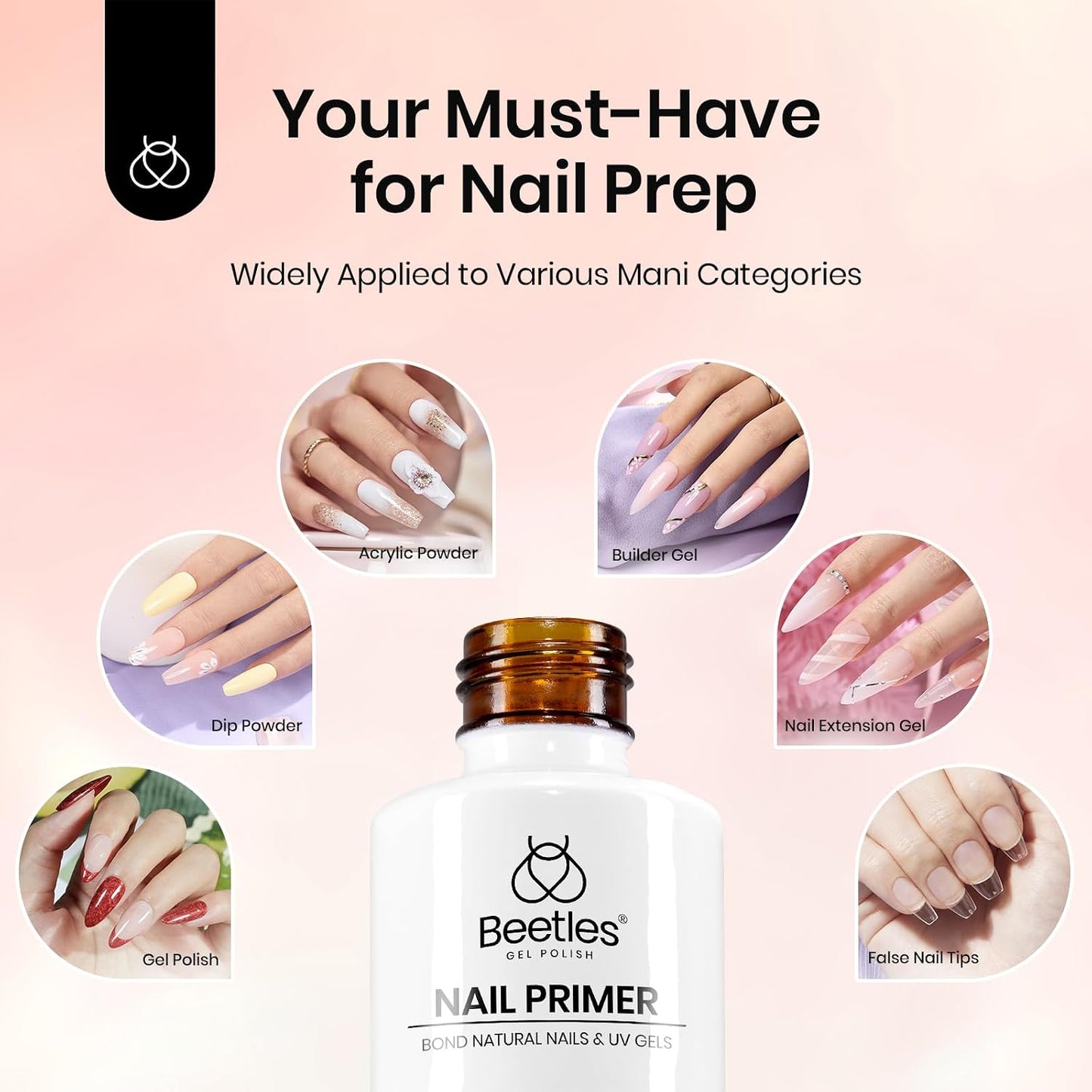 Beetles Nail Primer - 20ml Hema-Free Dehydrator & Acid-Free Bond for Gel Polish | Perfect for Acrylic & UV Gel Applications