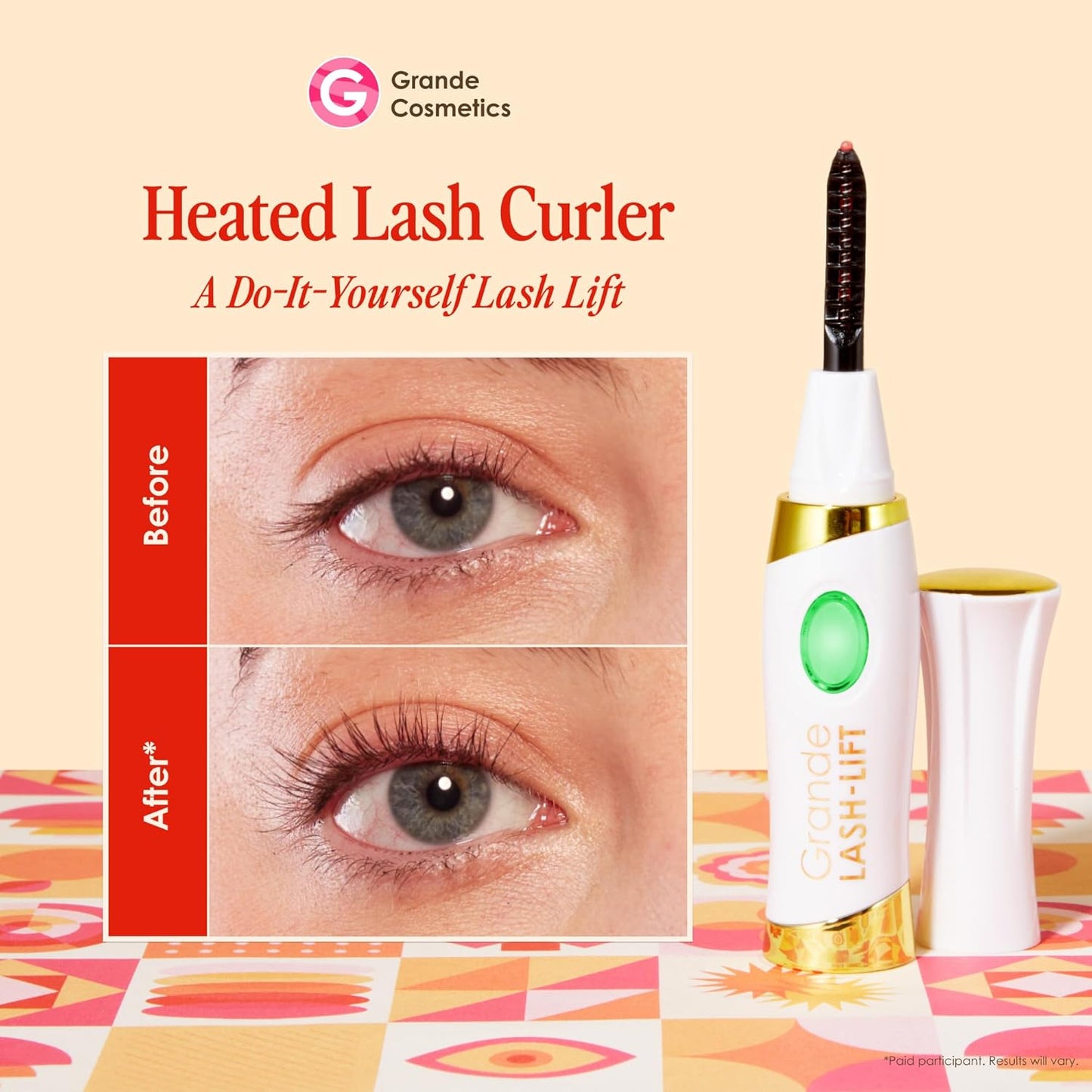 Grande Cosmetics Heated Lash Curler - Rechargeable & Travel-Friendly | 2 Heat Settings, White