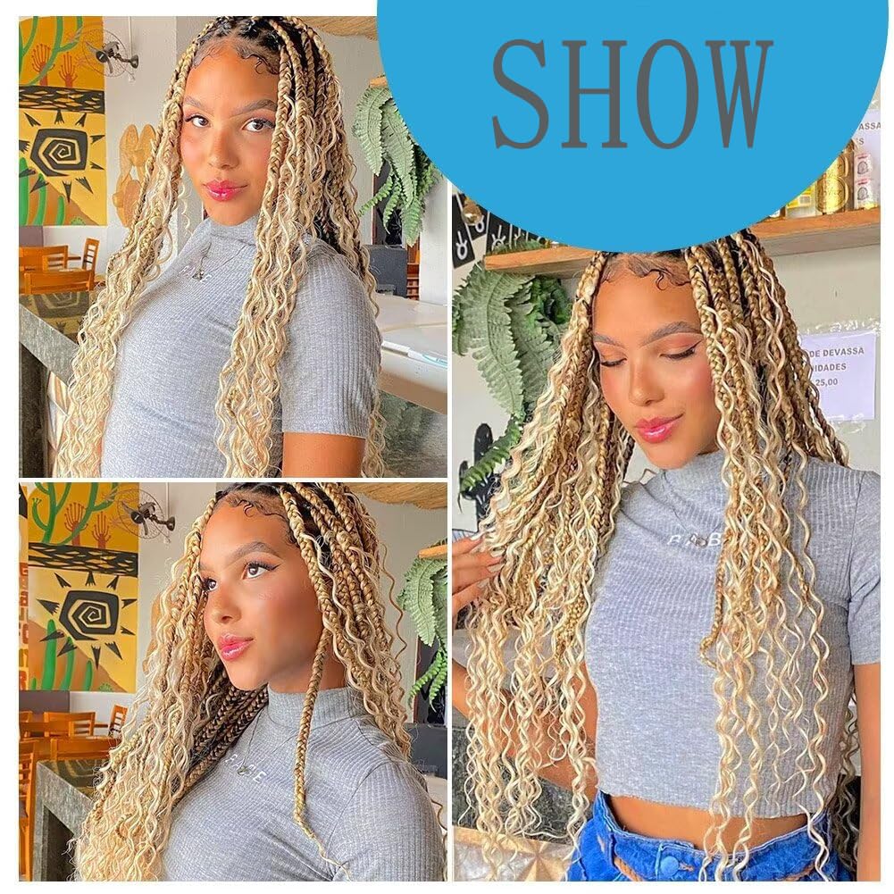 22 22 22 Inch #613 Honey Blonde Human Braiding Hair for Boho Braids 150g Deep Curly Bulk Human Hair Knotless Boho Braiding Blonde Deep Wave No Weft Extensions Bohemian Braids 3 Bundles/Pack Caramel