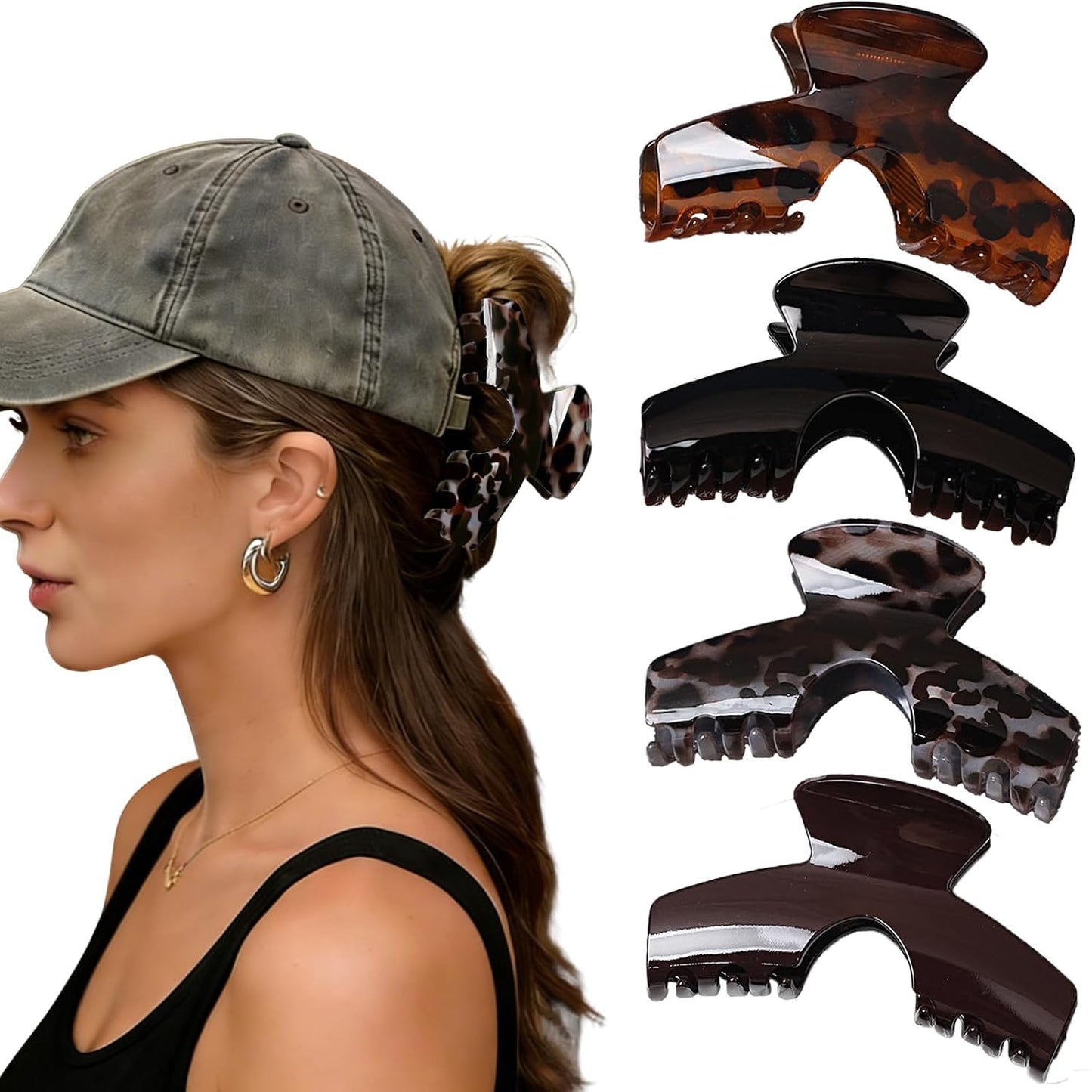 Hat Claw Clips for Women - 4PCS Strong Grip Hair Accessories for Trucker & Baseball Hats | Perfect for Thick Hair