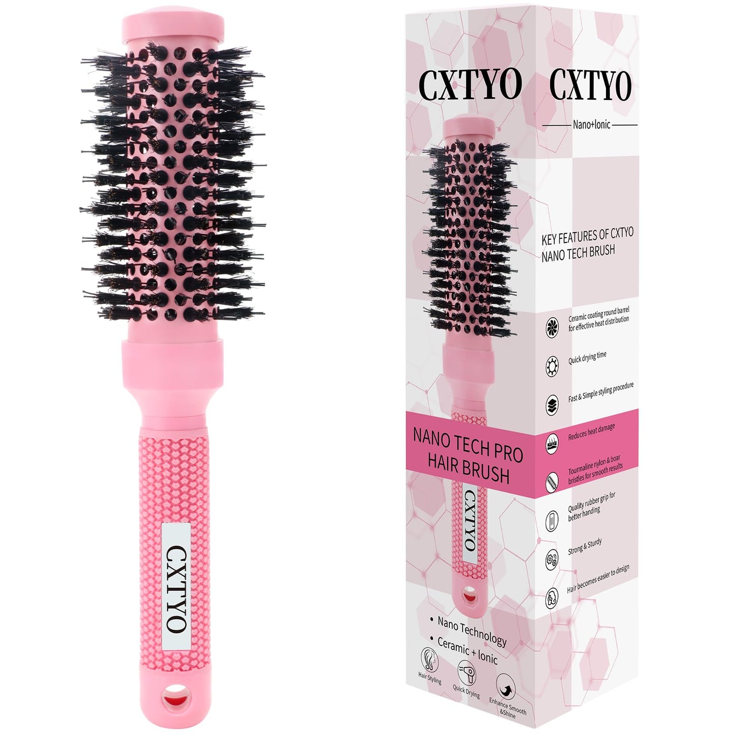 CXTYO Round Brush for Blow Out, Small Round Hair Brush Nano Thermal Ceramic & Ionic Tech,for Short Hair with Quick Blow Drying & Salon Styling(2.4 Inch, Barrel 1.3 Inch)