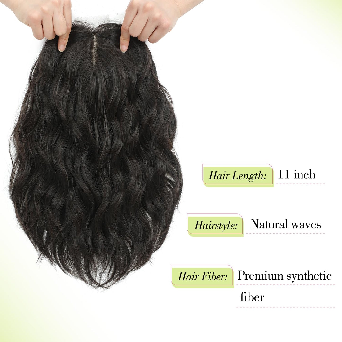 Short Wavy Hair Topper for Women - 11 Inch Natural Synthetic Hairpiece, Lightweight & Breathable | Dark Brown, 6.5"x6.5" Base